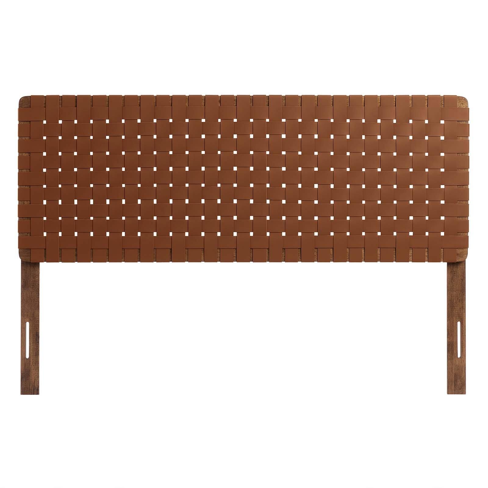 Sparta Weave Queen Vegan Leather Headboard, Walnut/Brown, large