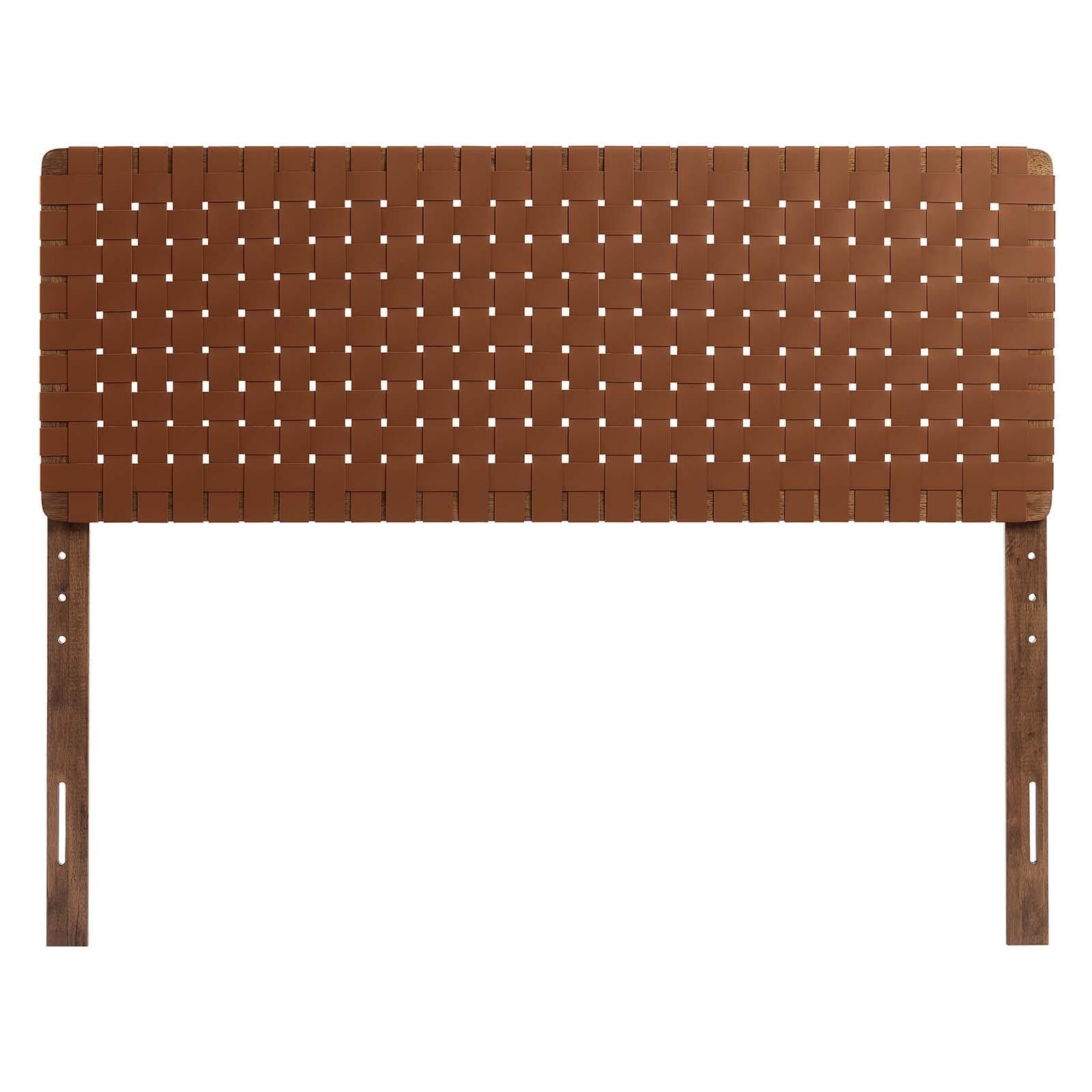 Sparta Weave Queen Vegan Leather Headboard, Walnut/Brown, large