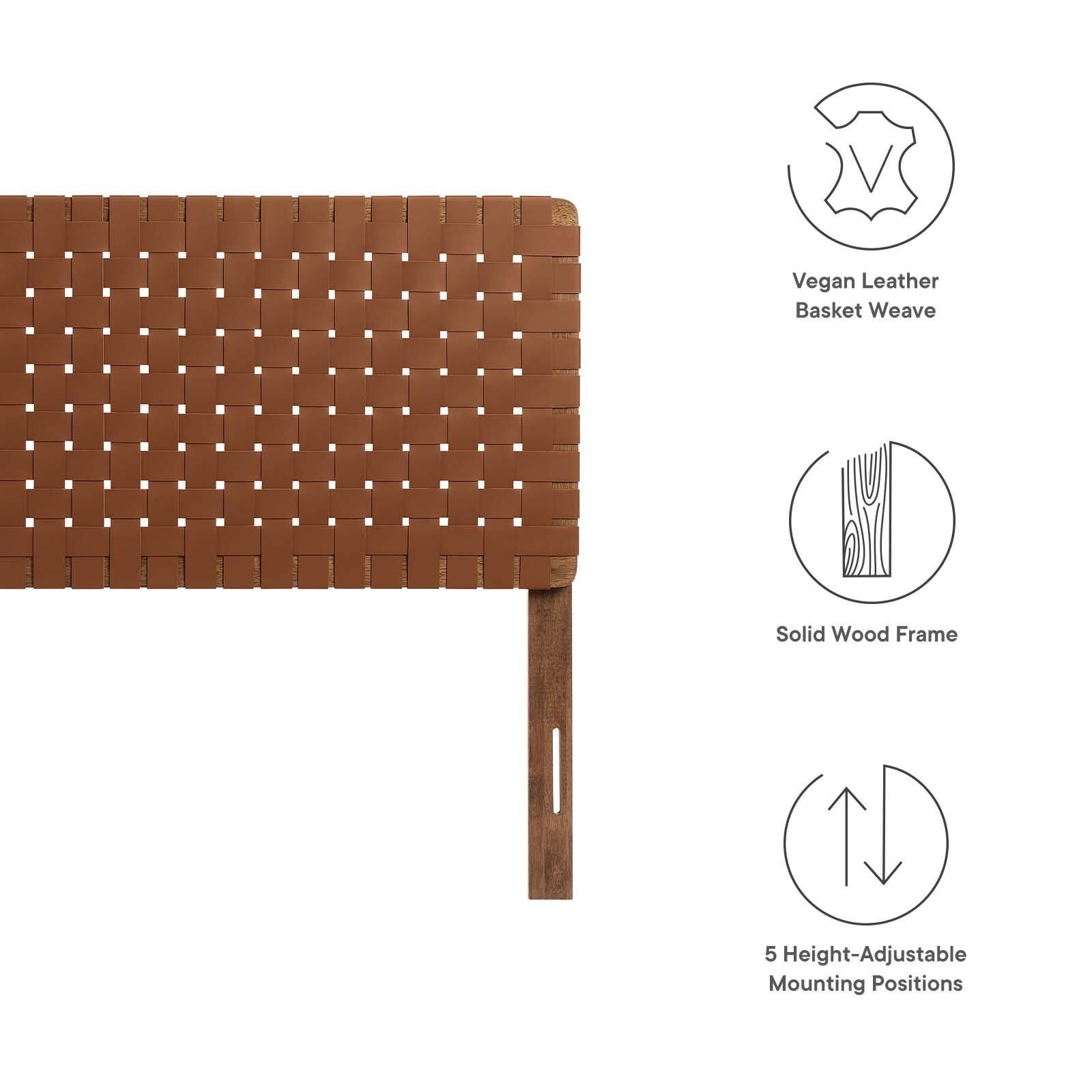 Sparta Weave Queen Vegan Leather Headboard, Walnut/Brown, large