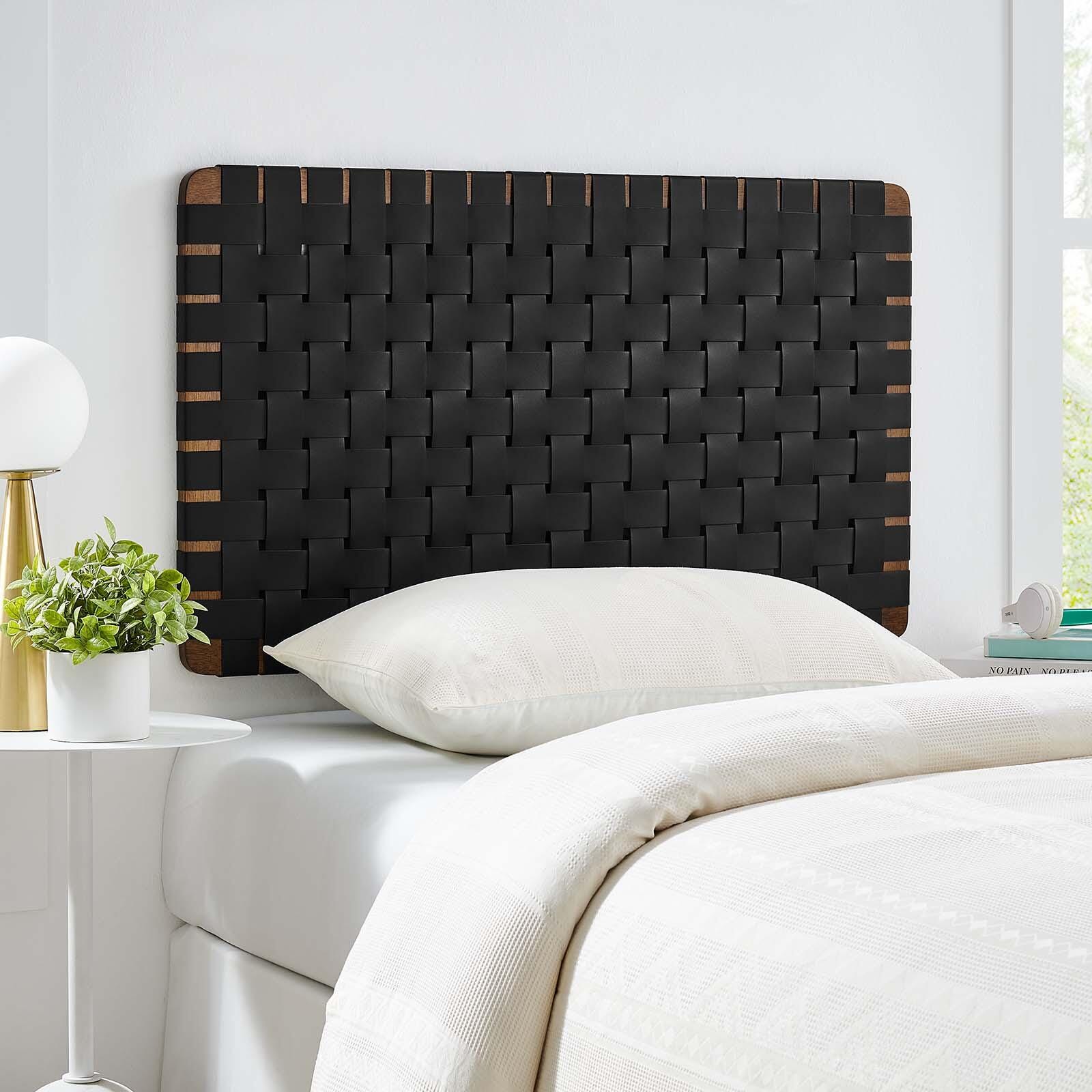 Sparta Weave Wall-Mount Twin Vegan Leather Headboard, Walnut/Black, large