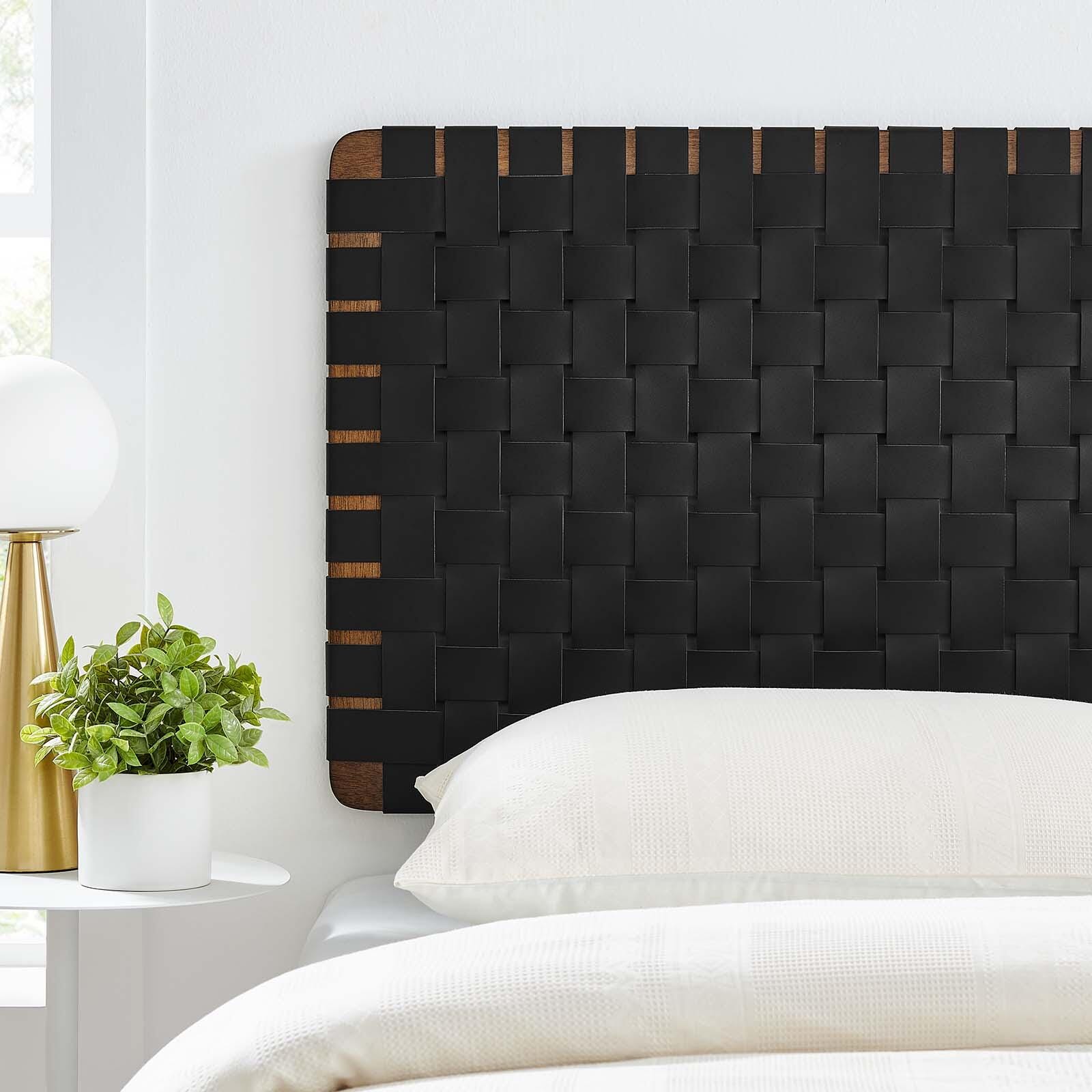 Sparta Weave Wall-Mount Twin Vegan Leather Headboard, Walnut/Black, large