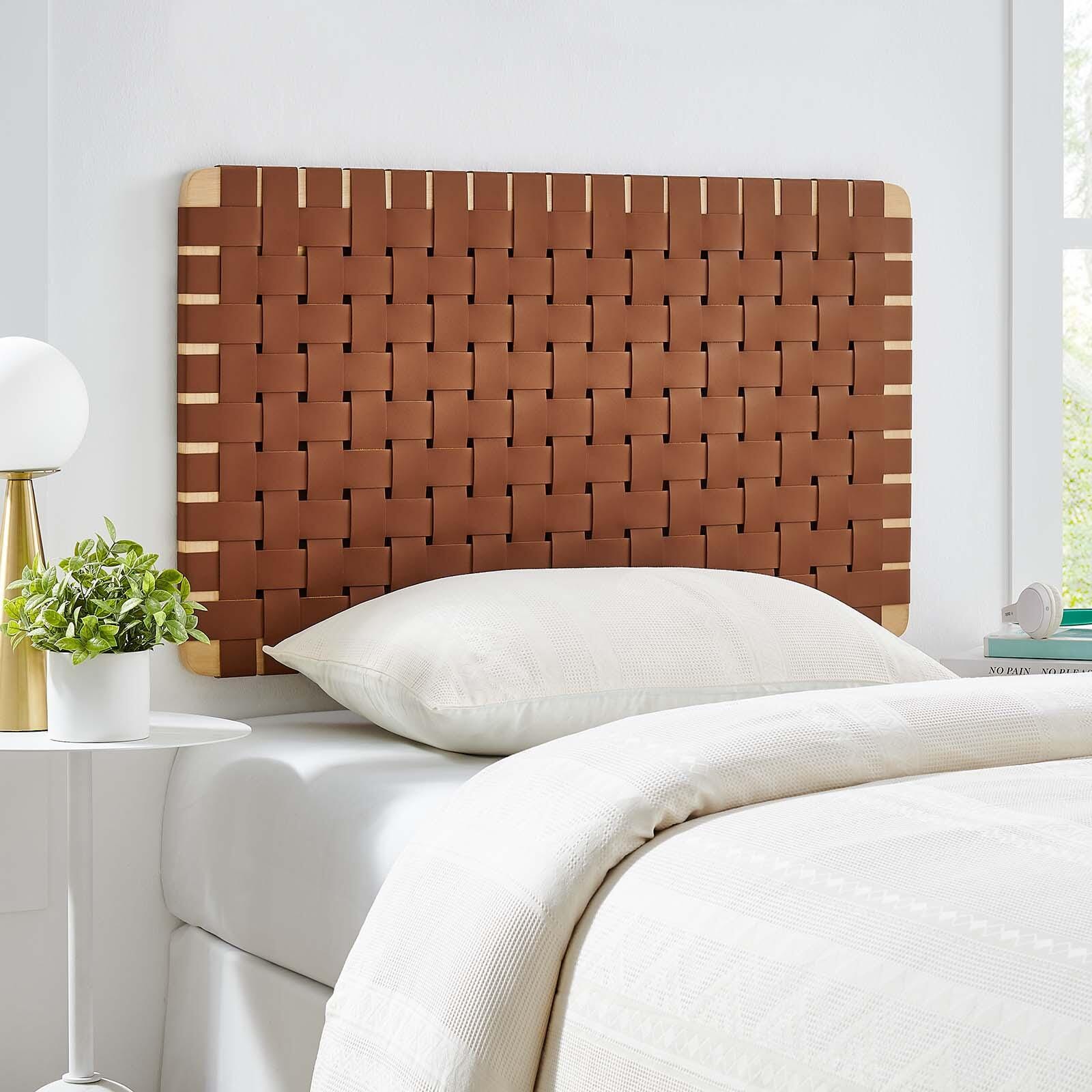 Sparta Weave Wall-Mount Twin Vegan Leather Headboard, Natural/Brown, large