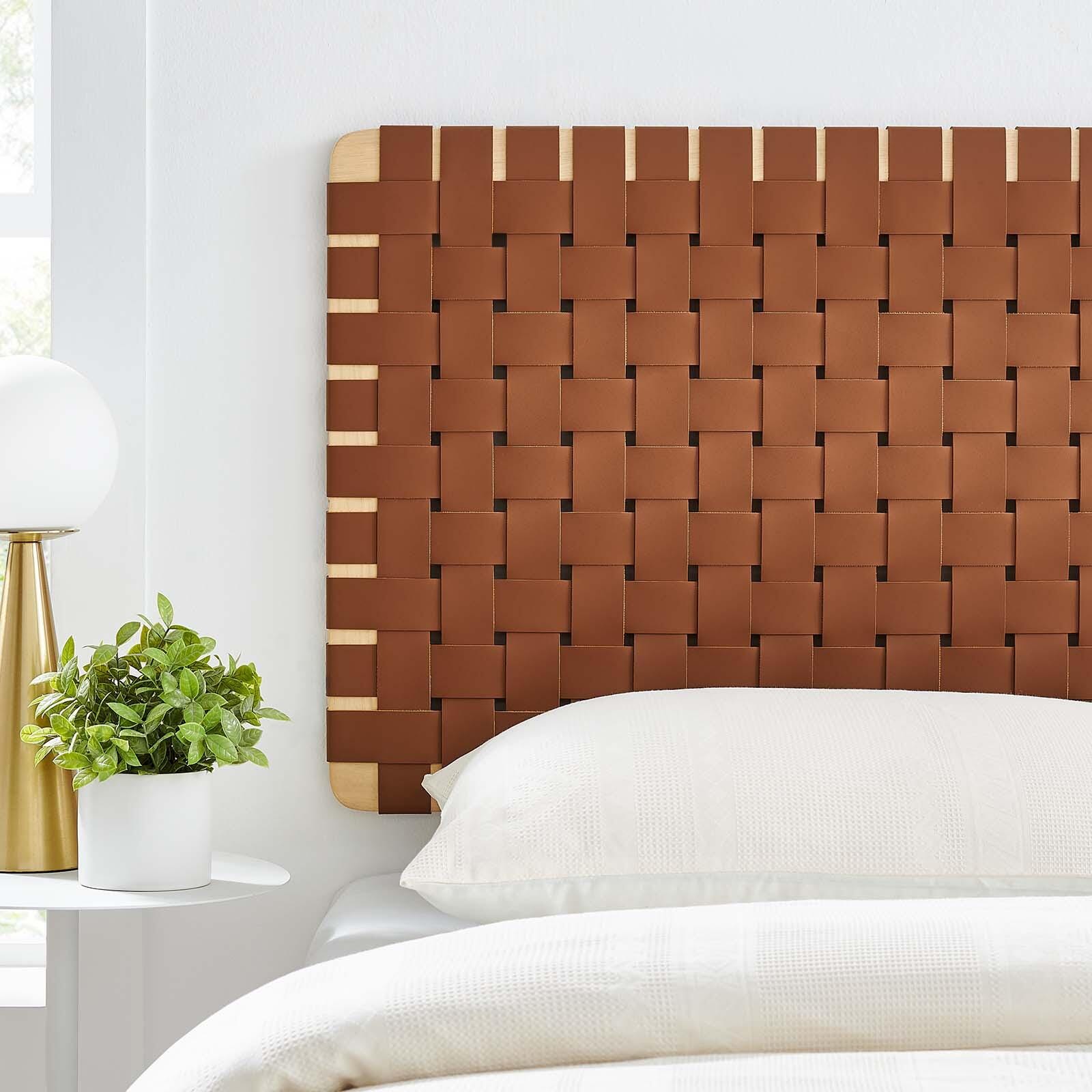 Sparta Weave Wall-Mount Twin Vegan Leather Headboard, Natural/Brown, large
