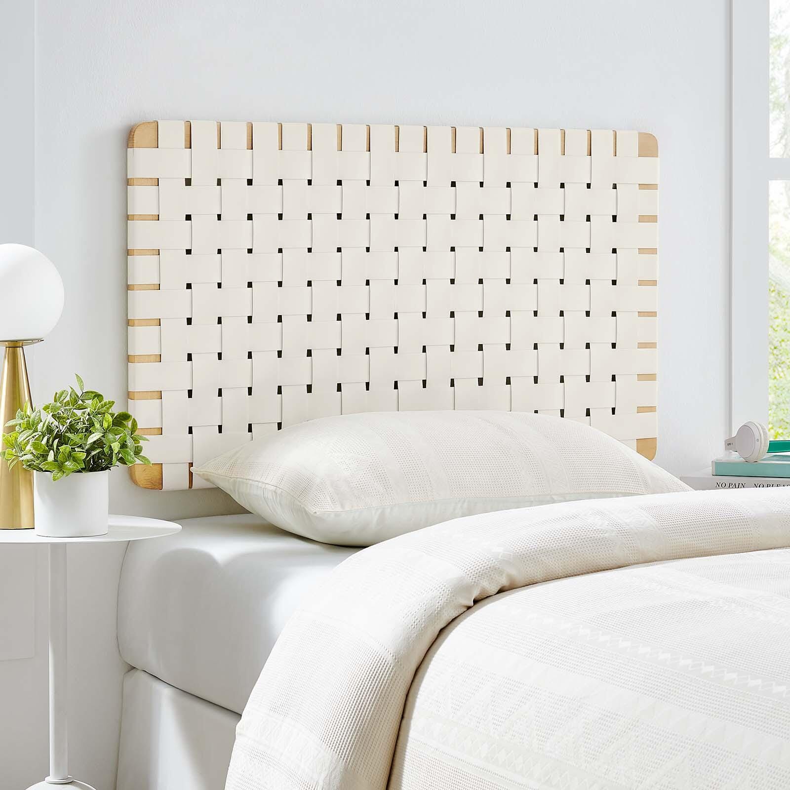 Sparta Weave Wall-Mount Twin Vegan Leather Headboard, Natural/Beige, large