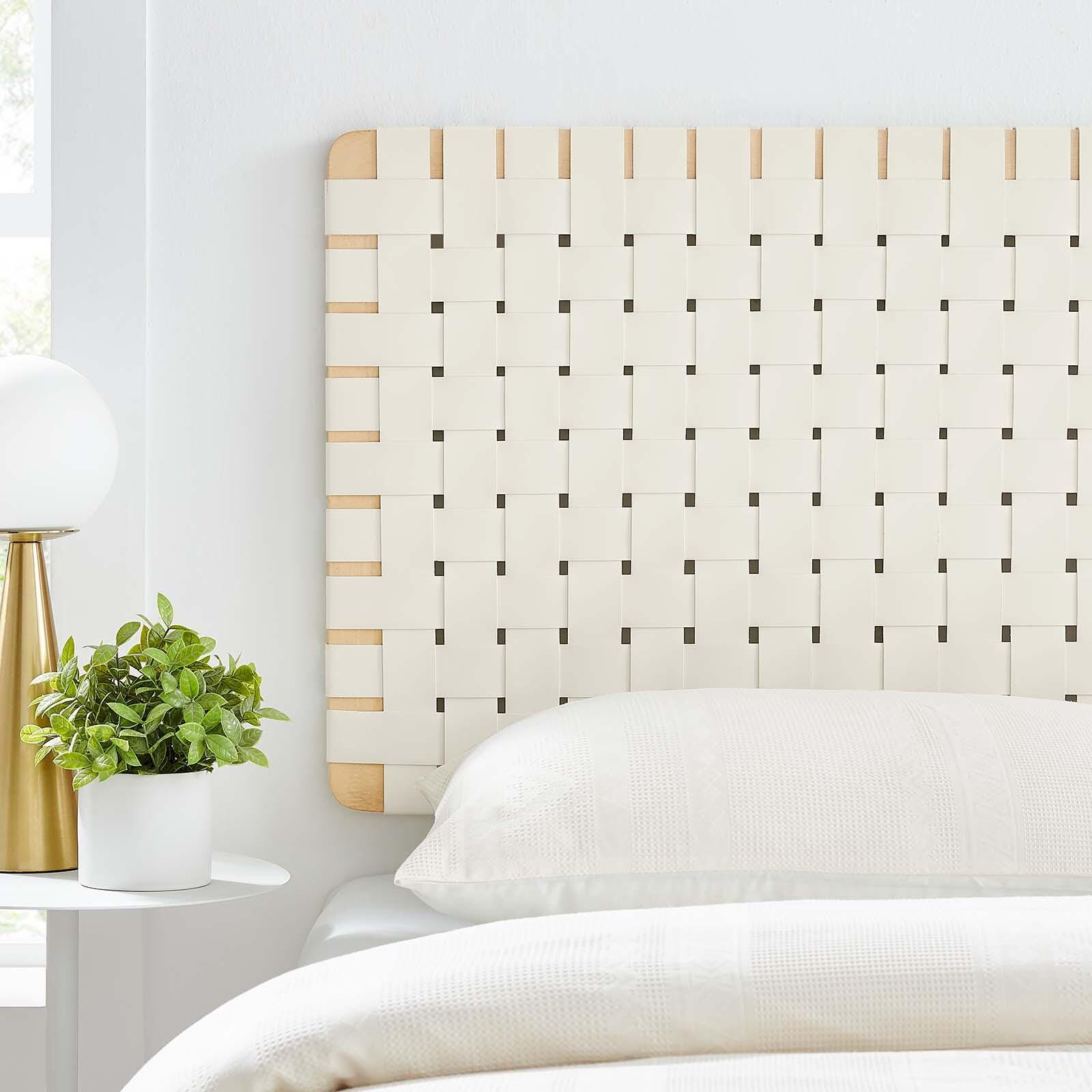 Sparta Weave Wall-Mount Twin Vegan Leather Headboard, Natural/Beige, large