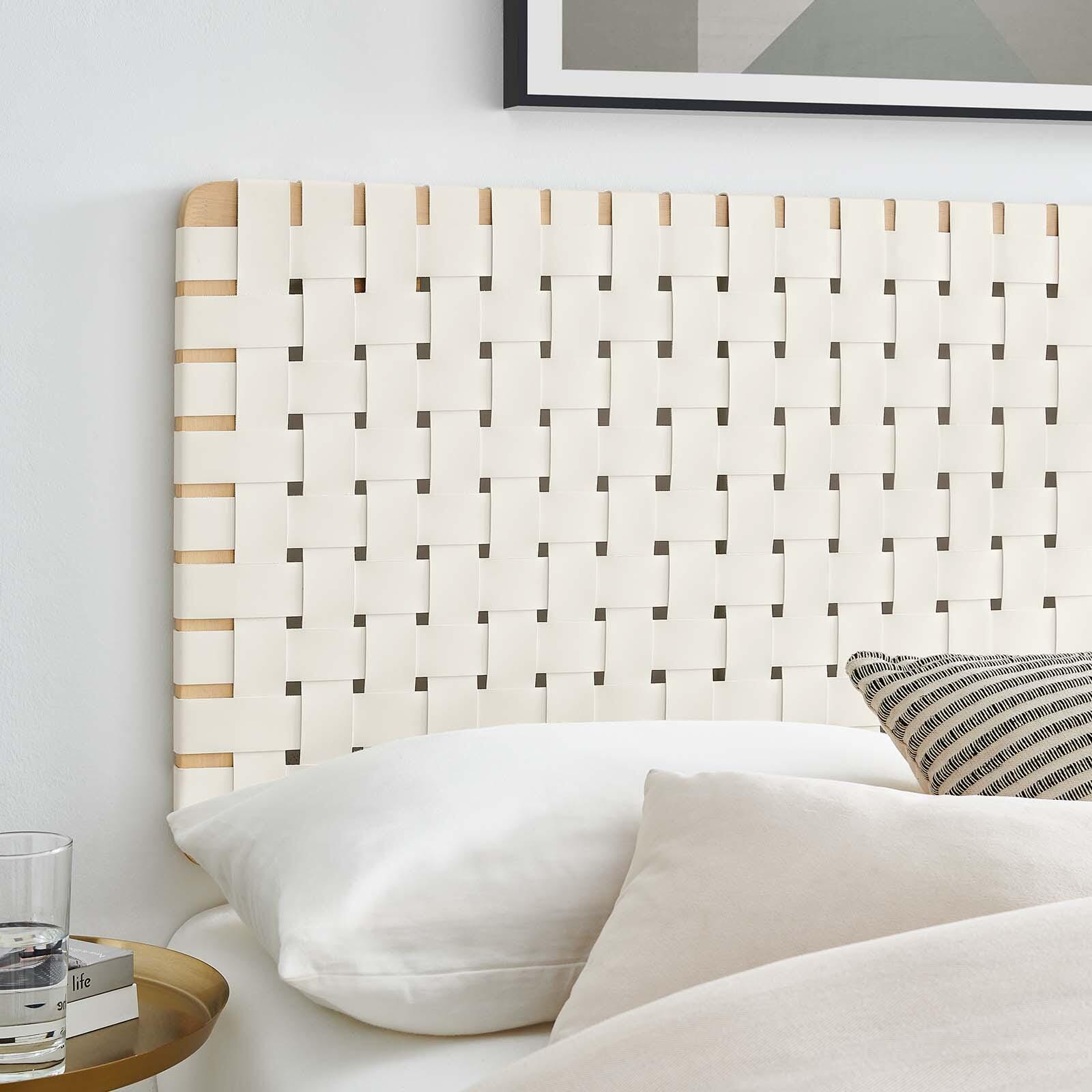 Sparta Weave Wall-Mount Full Vegan Leather Headboard, Natural/Beige, large