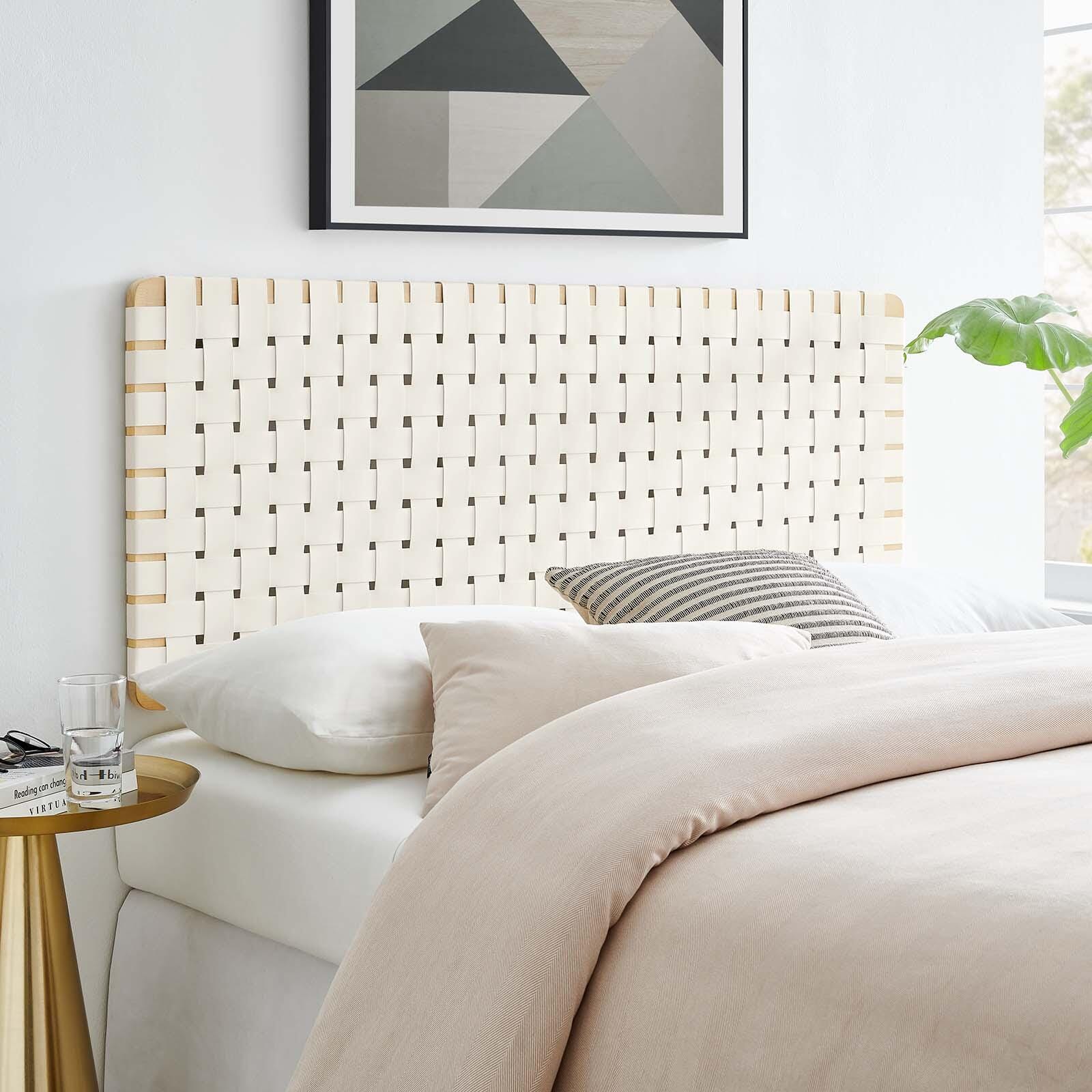 Sparta Weave Wall-Mount Full Vegan Leather Headboard, Natural/Beige, large