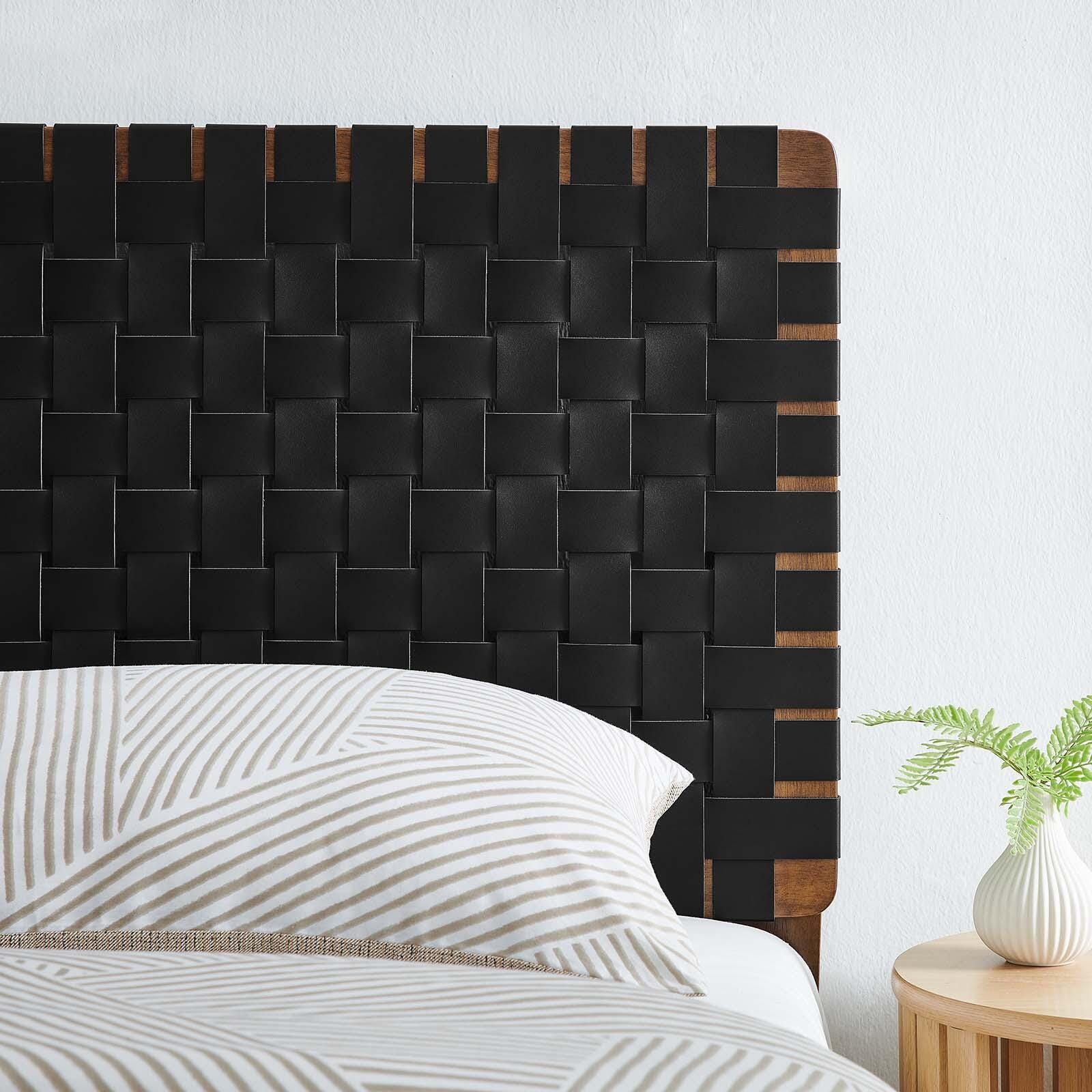 Sparta Weave Twin Vegan Leather Headboard, Walnut/Black, large