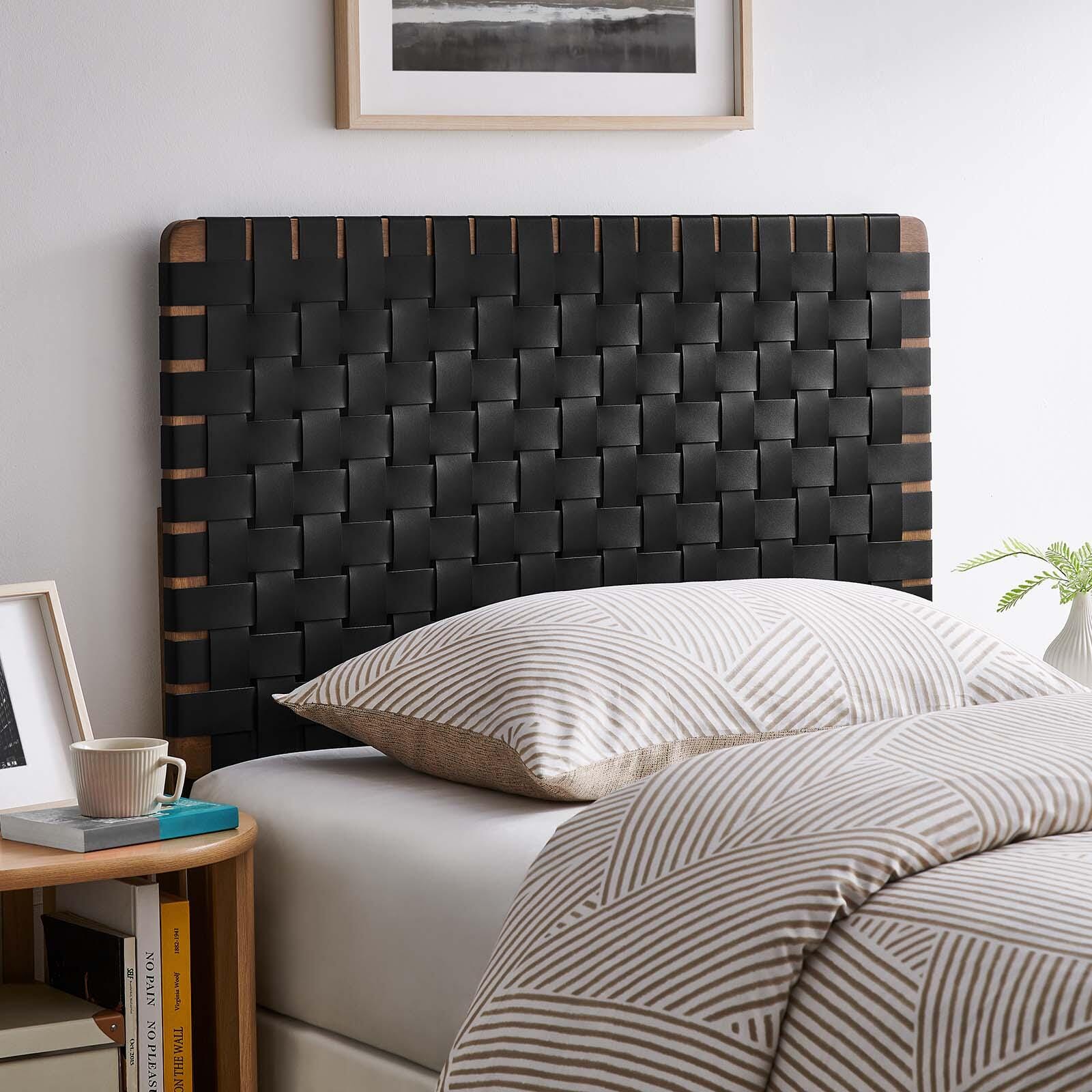 Sparta Weave Twin Vegan Leather Headboard, Walnut/Black, large