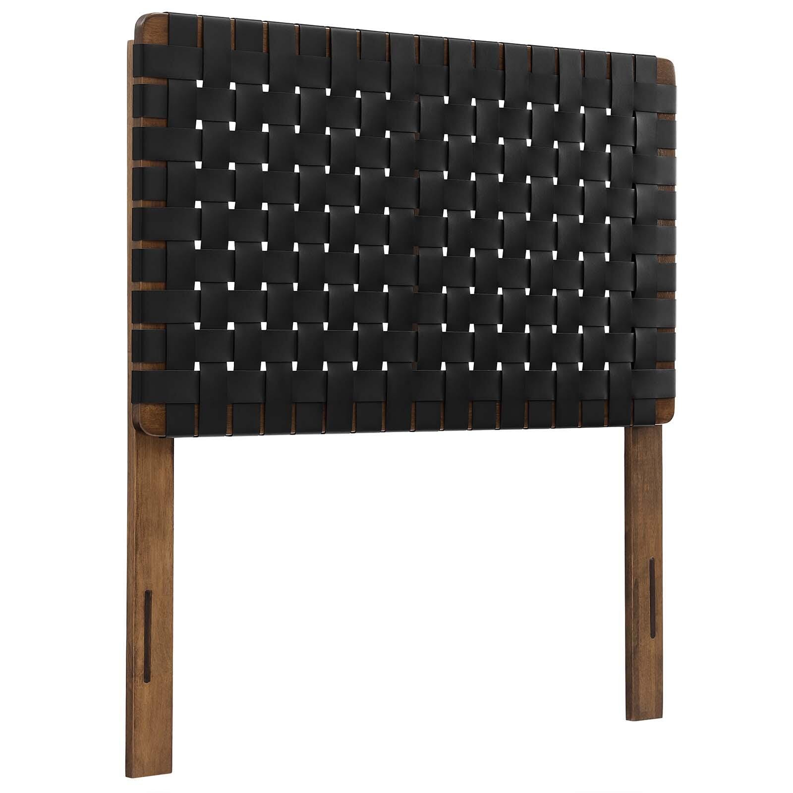 Sparta Weave Twin Vegan Leather Headboard, Walnut/Black, large