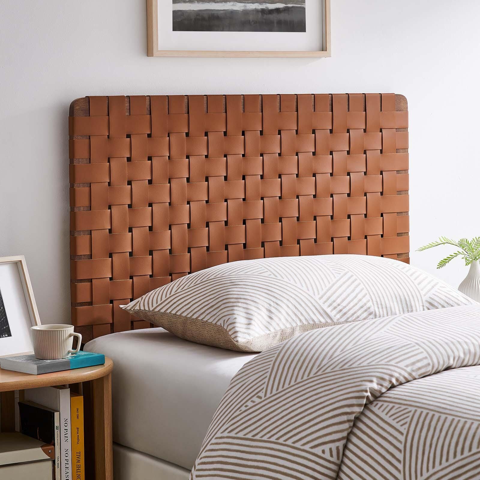 Sparta Weave Twin Vegan Leather Headboard, Walnut/Brown, large