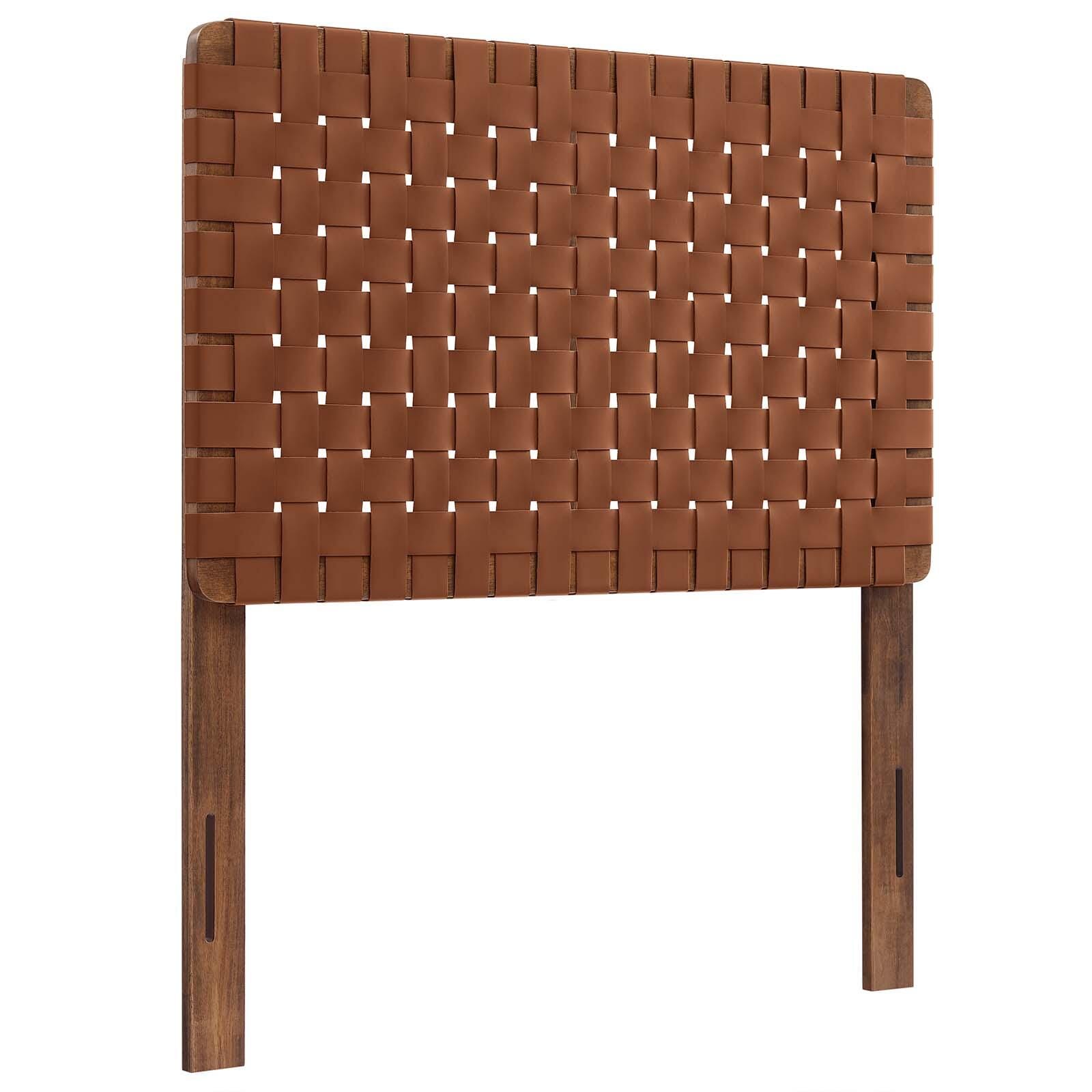 Sparta Weave Twin Vegan Leather Headboard, Walnut/Brown, large