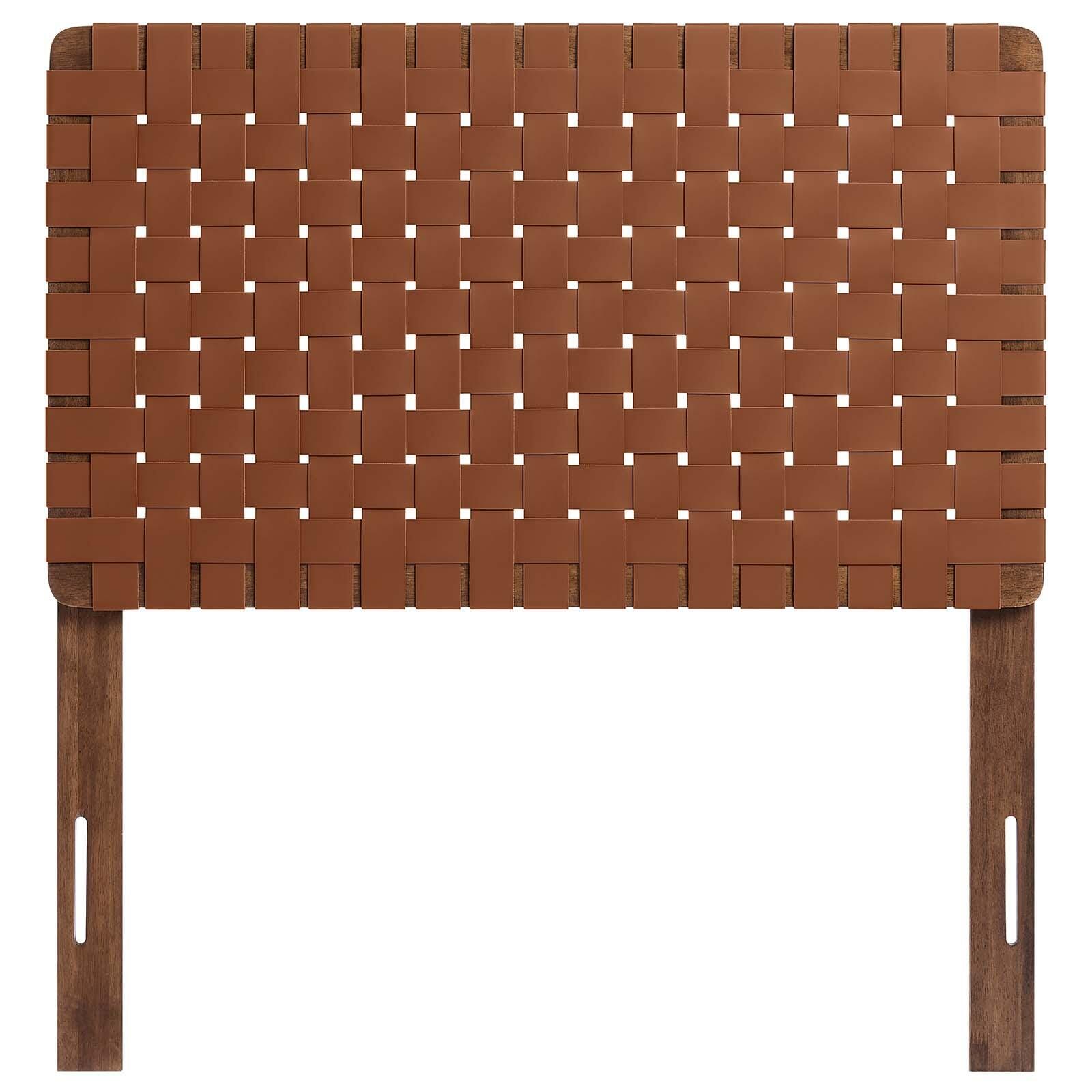 Sparta Weave Twin Vegan Leather Headboard, Walnut/Brown, large