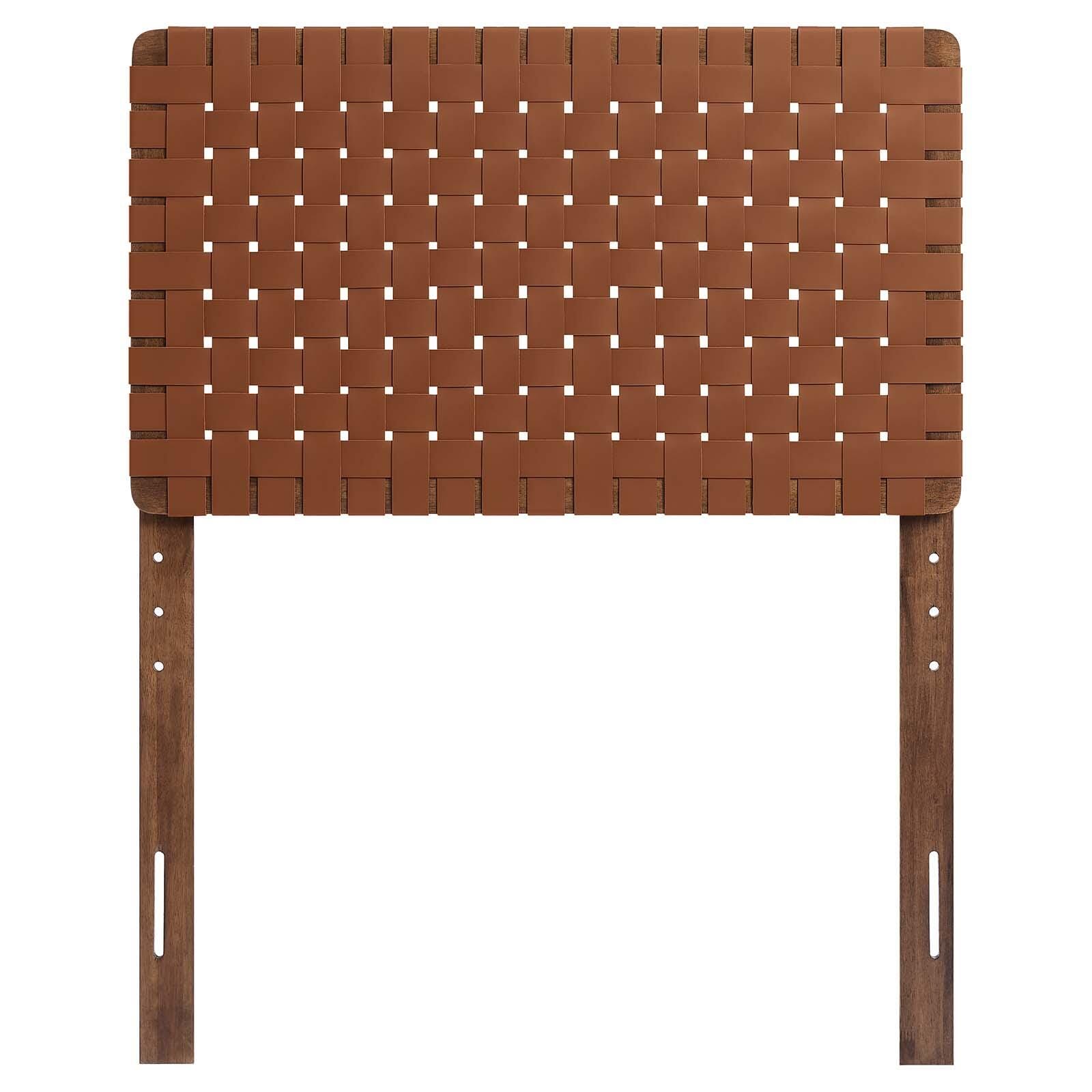 Sparta Weave Twin Vegan Leather Headboard, Walnut/Brown, large