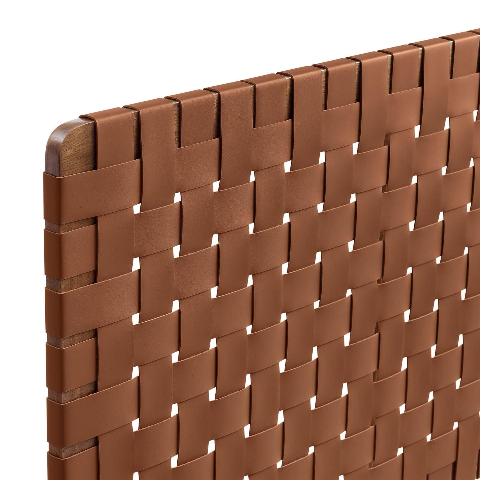 Sparta Weave Twin Vegan Leather Headboard, Walnut/Brown, large