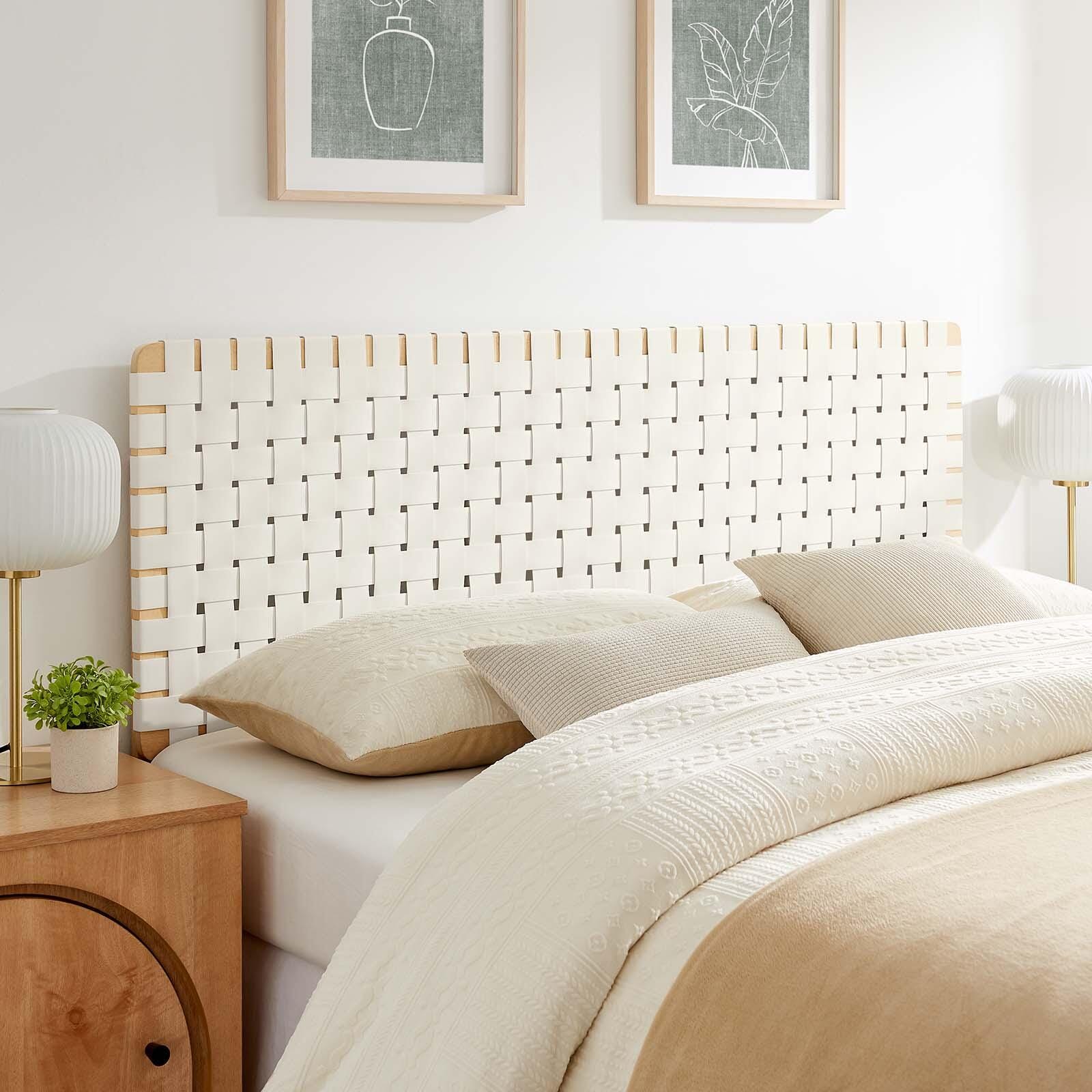 Sparta Weave Queen Vegan Leather Headboard, Natural/Beige, large