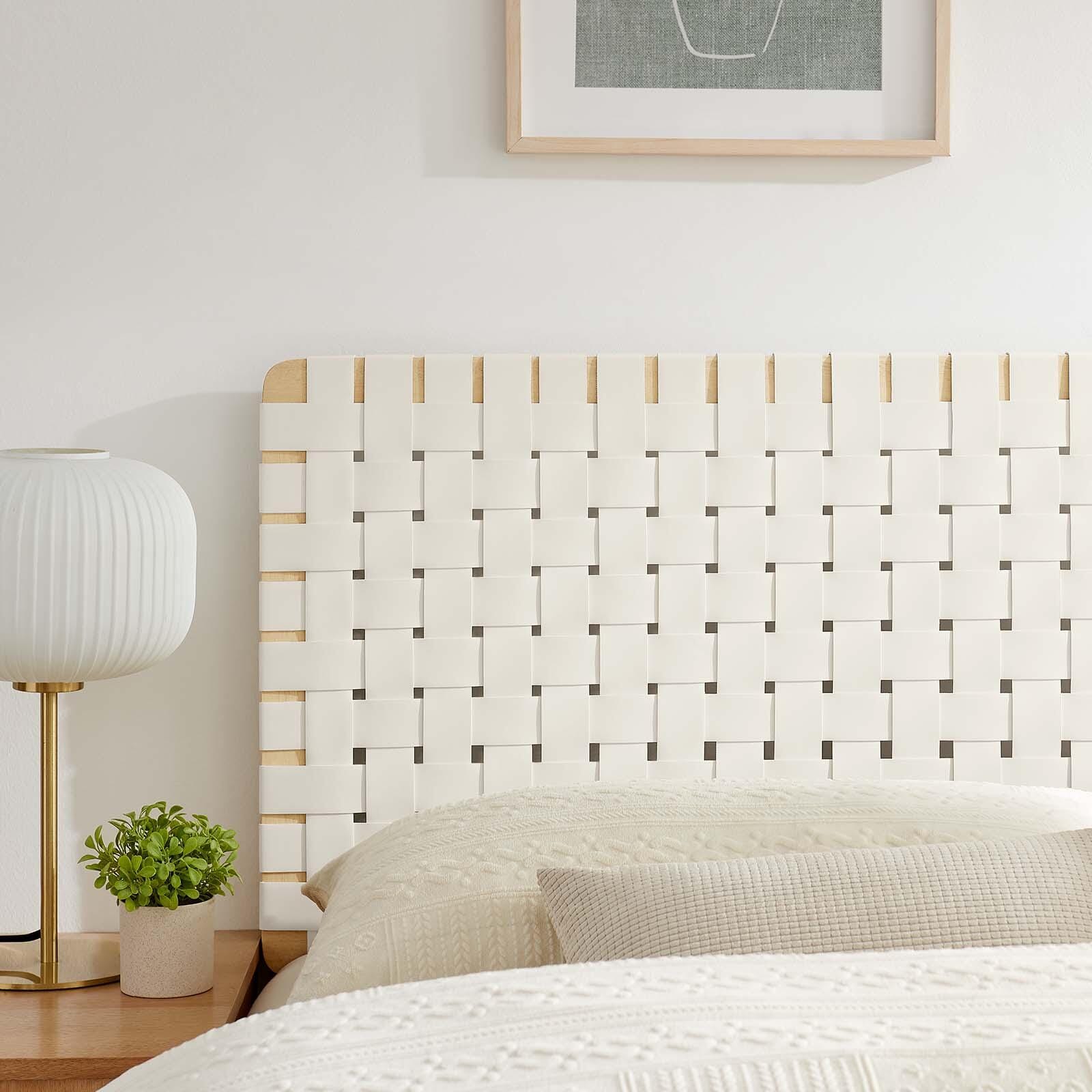 Sparta Weave Queen Vegan Leather Headboard, Natural/Beige, large