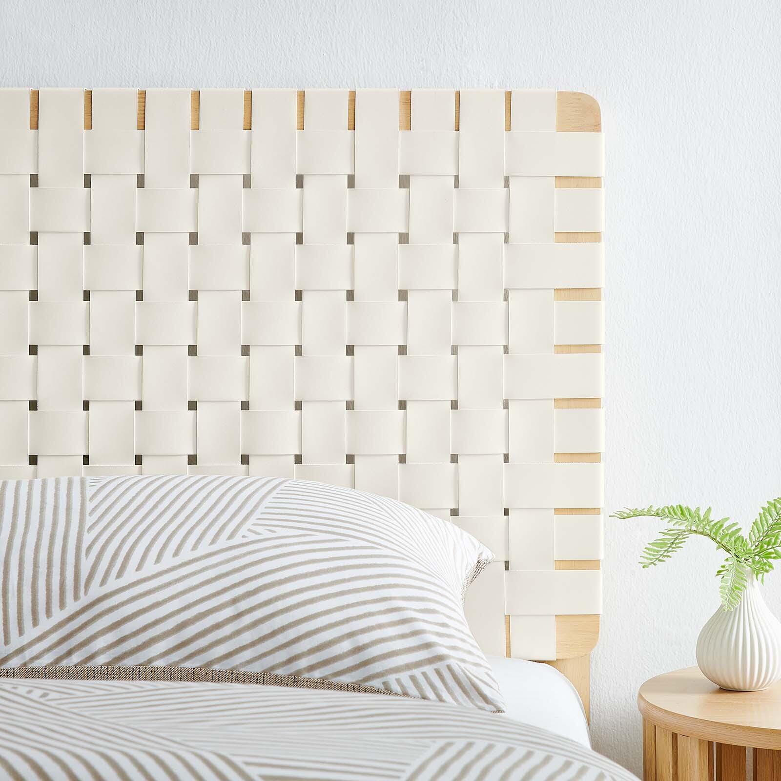 Sparta Weave Twin Vegan Leather Headboard, Natural/Beige, large
