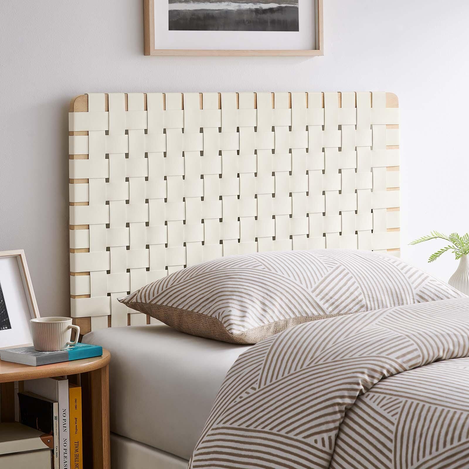 Sparta Weave Twin Vegan Leather Headboard, Natural/Beige, large