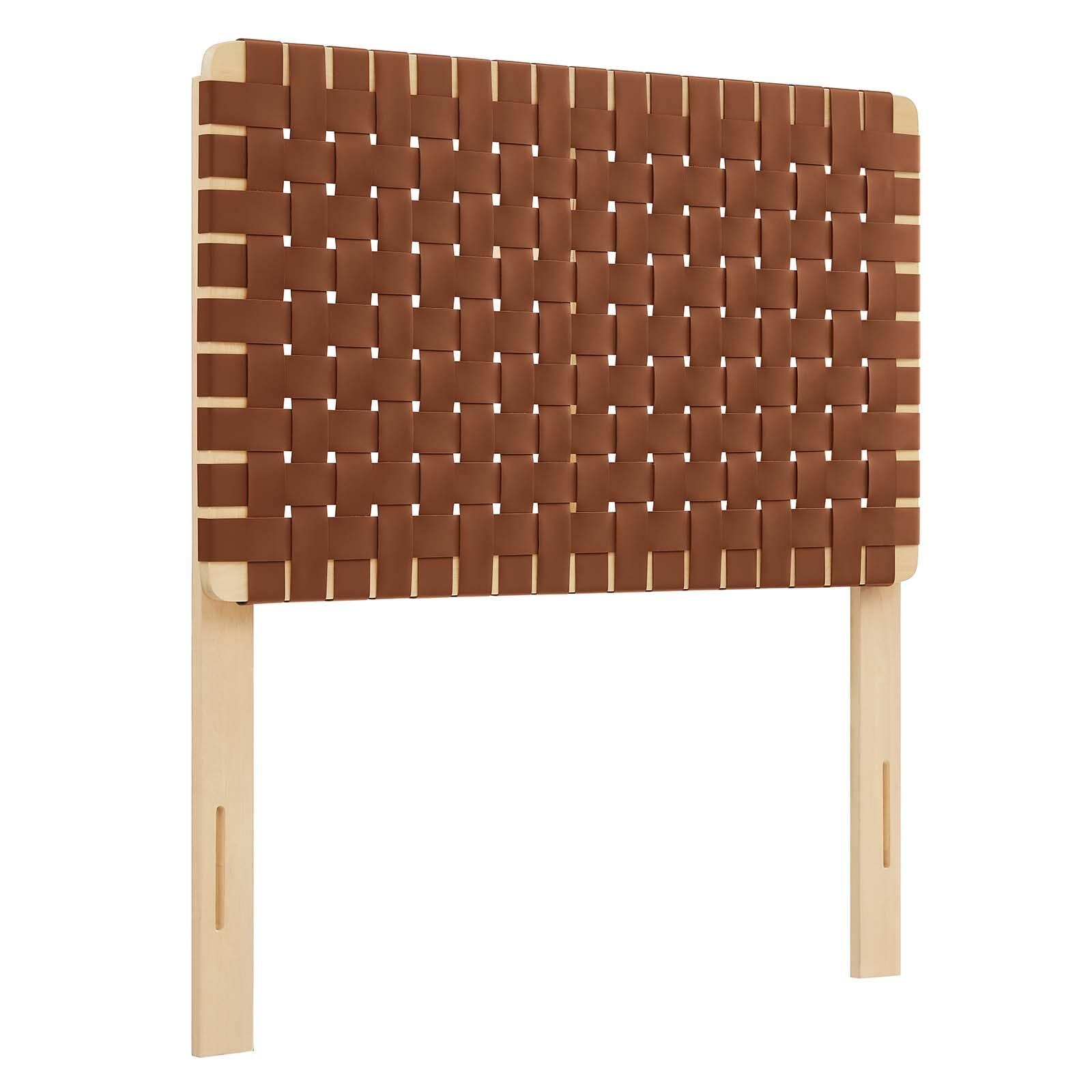 Sparta Weave Twin Vegan Leather Headboard, Natural/Brown, large