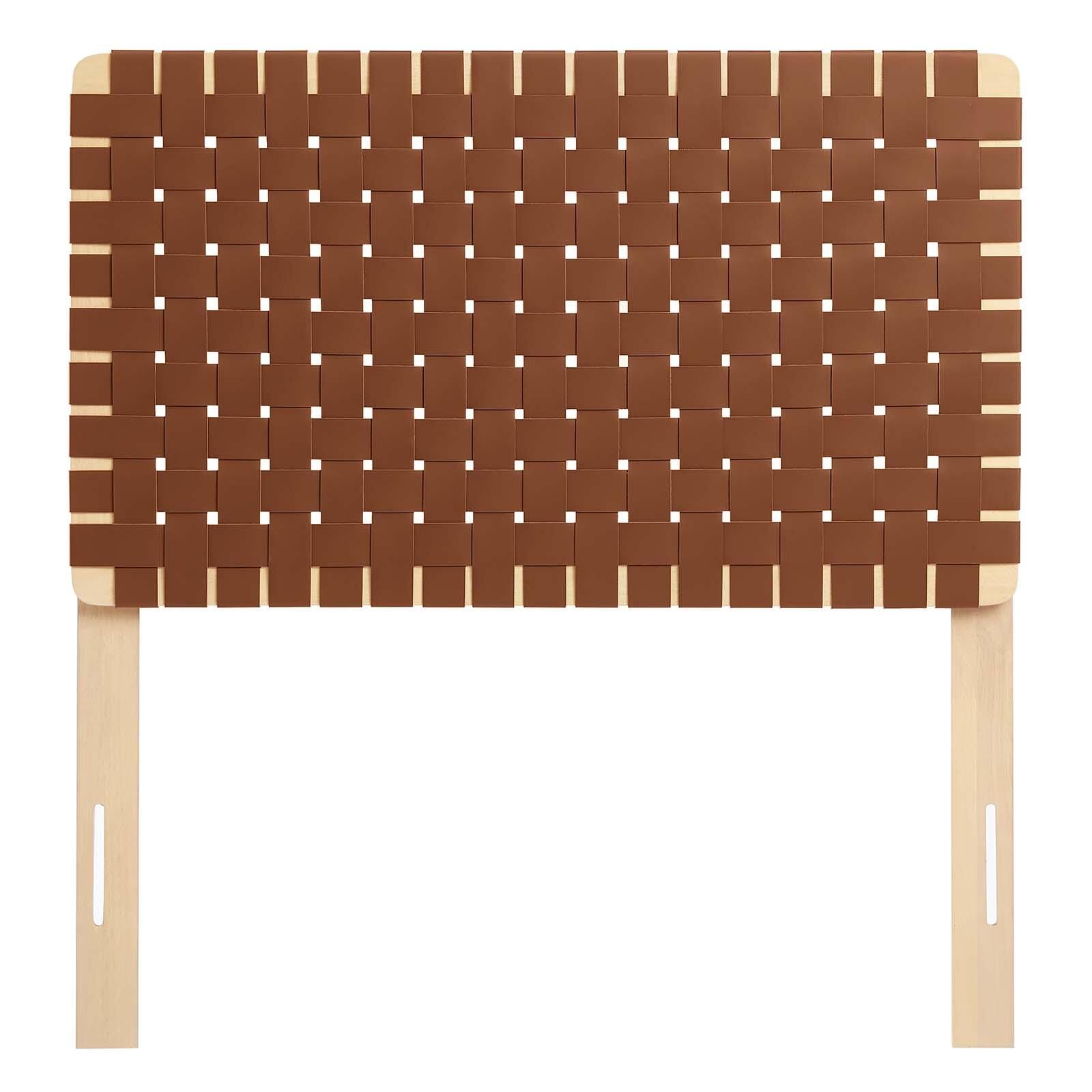 Sparta Weave Twin Vegan Leather Headboard, Natural/Brown, large