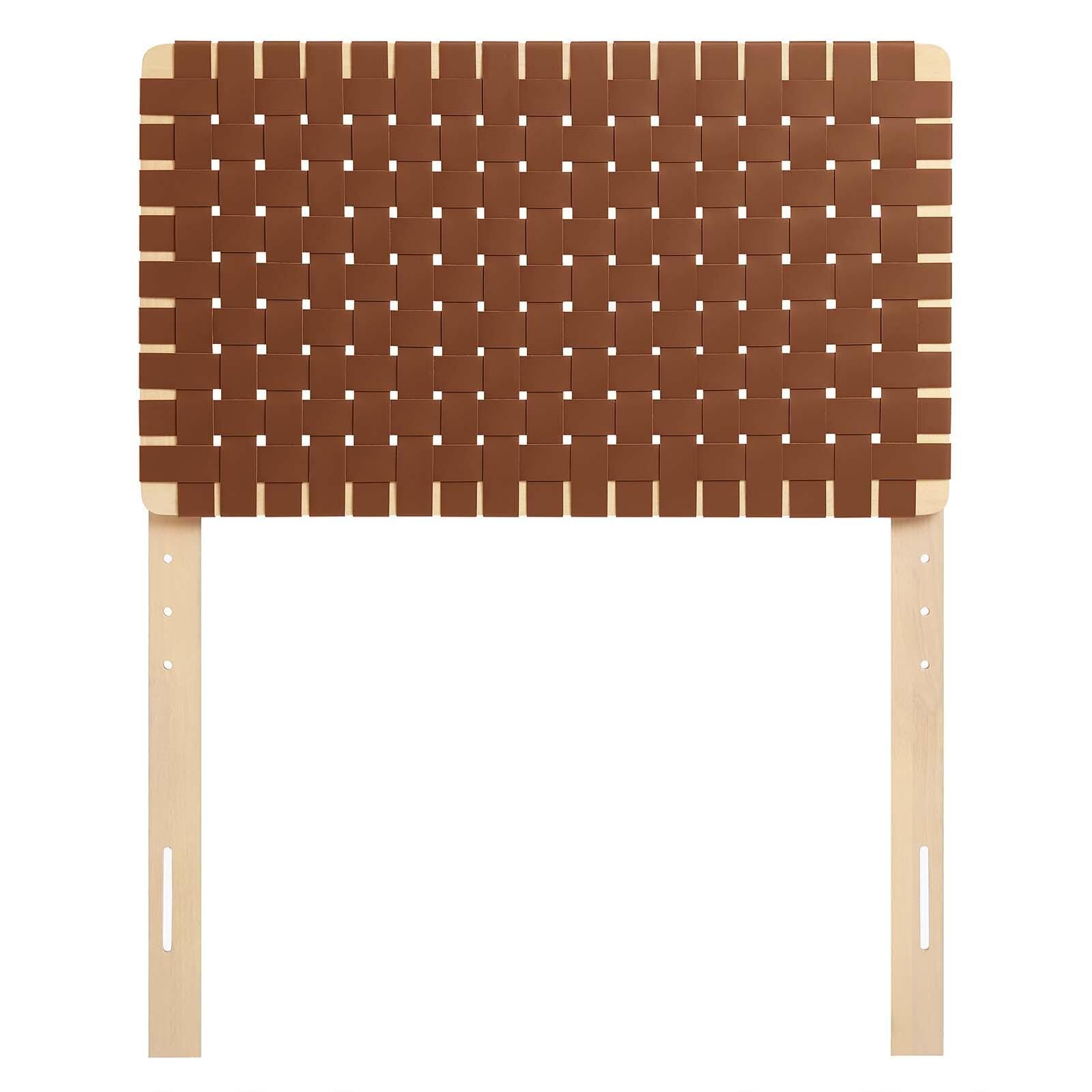 Sparta Weave Twin Vegan Leather Headboard, Natural/Brown, large