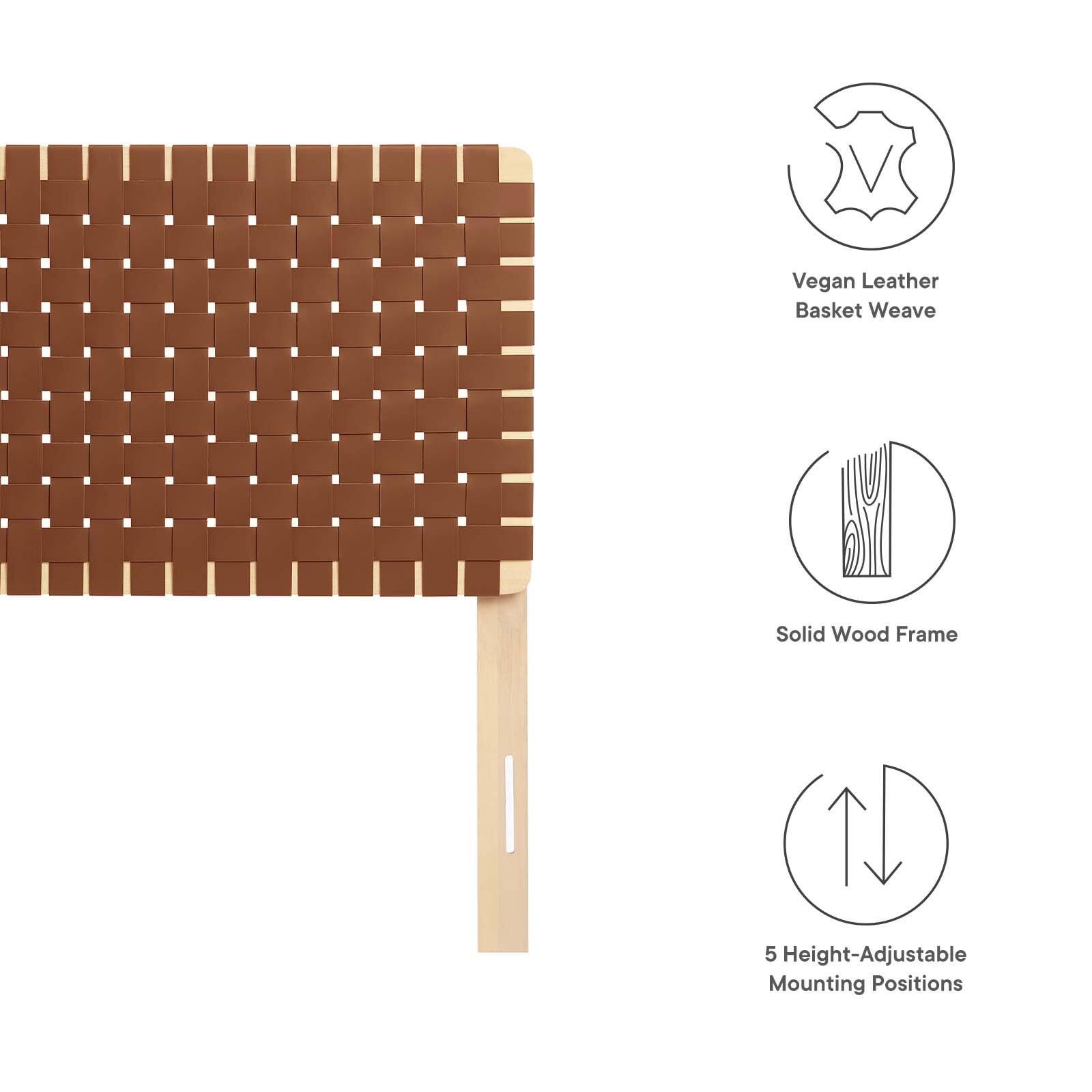 Sparta Weave Twin Vegan Leather Headboard, Natural/Brown, large