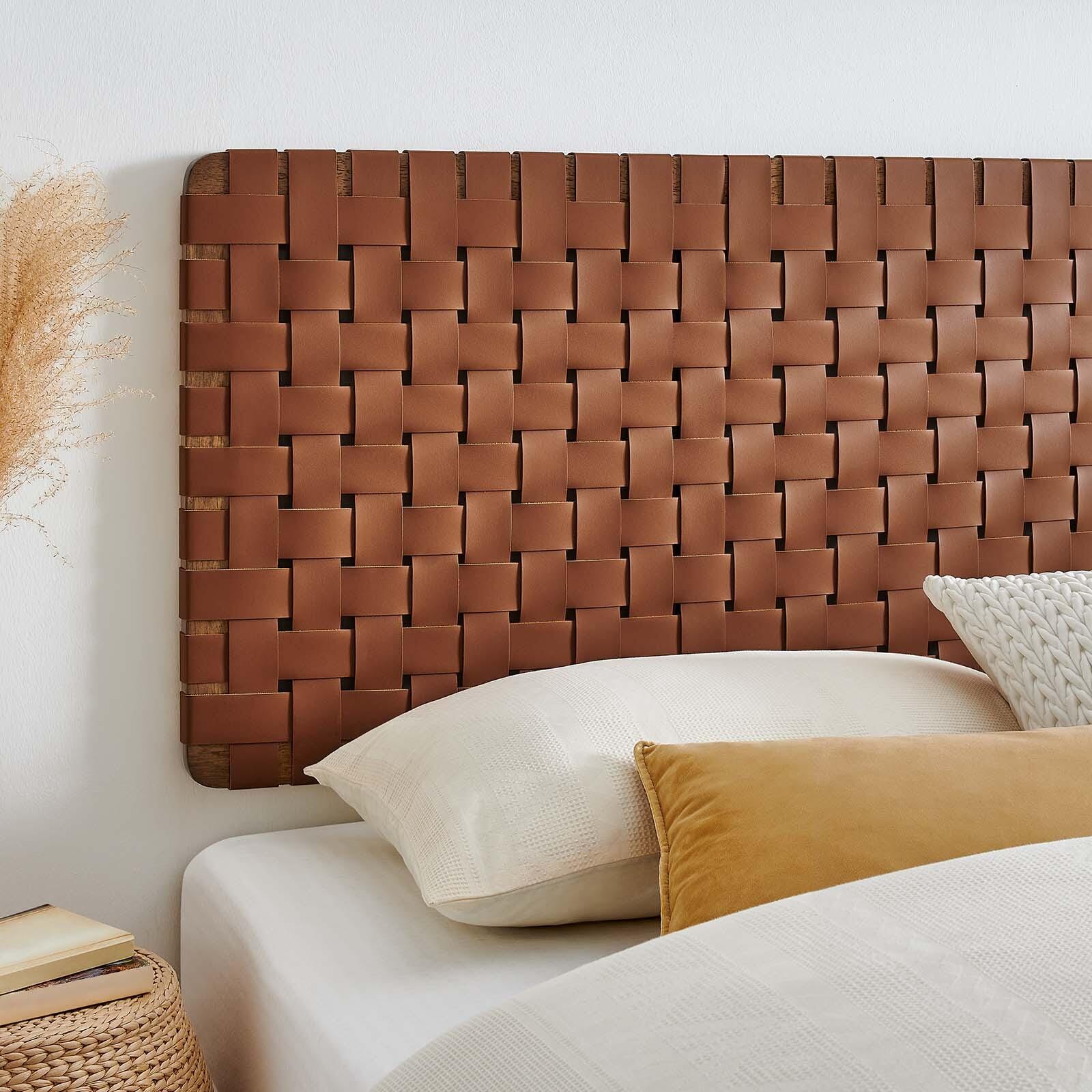 Sparta Weave Wall-Mount King Vegan Leather Headboard, Walnut/Brown, large
