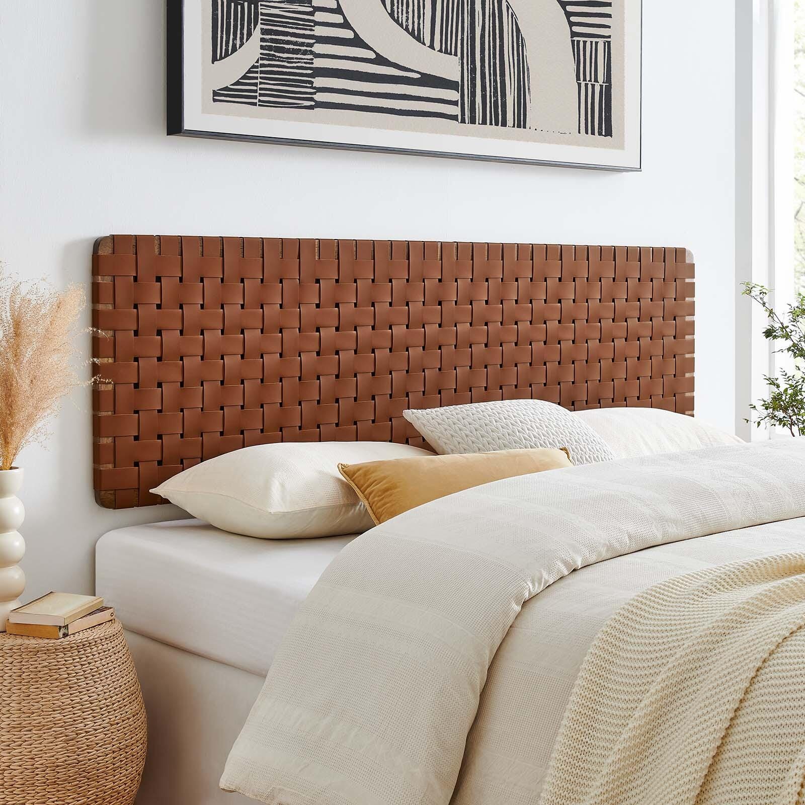 Sparta Weave Wall-Mount King Vegan Leather Headboard, Walnut/Brown, large