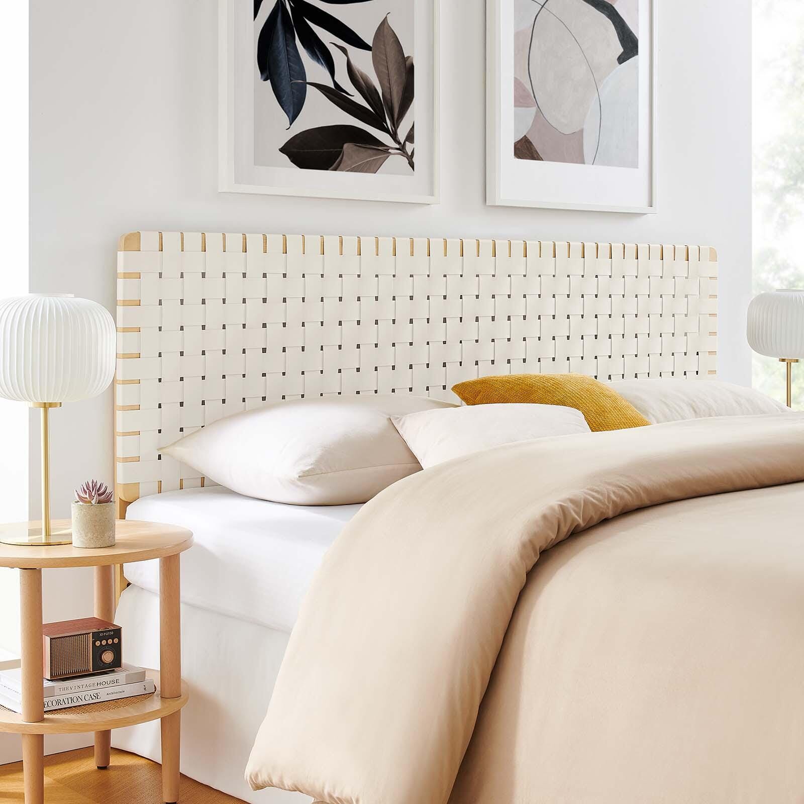 Sparta Weave King Vegan Leather Headboard, Natural/Beige, large
