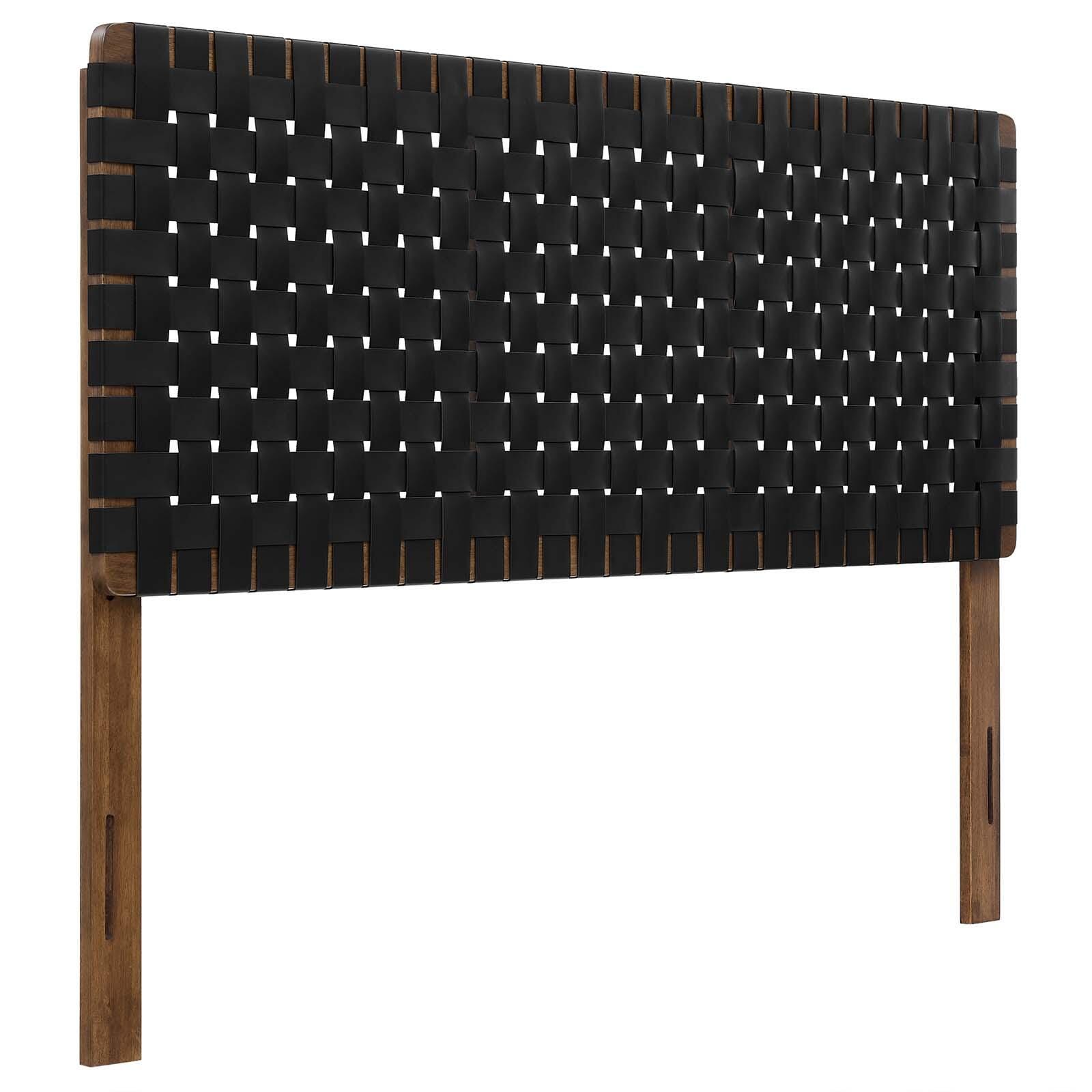 Sparta Weave Queen Vegan Leather Headboard, Walnut/Black, large