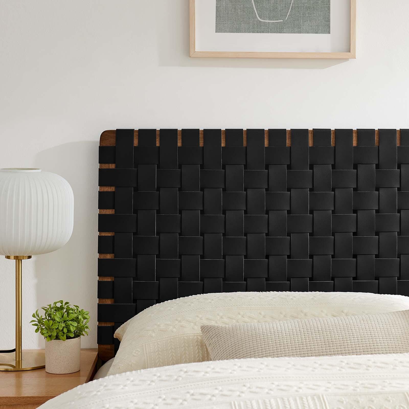 Sparta Weave Queen Vegan Leather Headboard, Walnut/Black, large