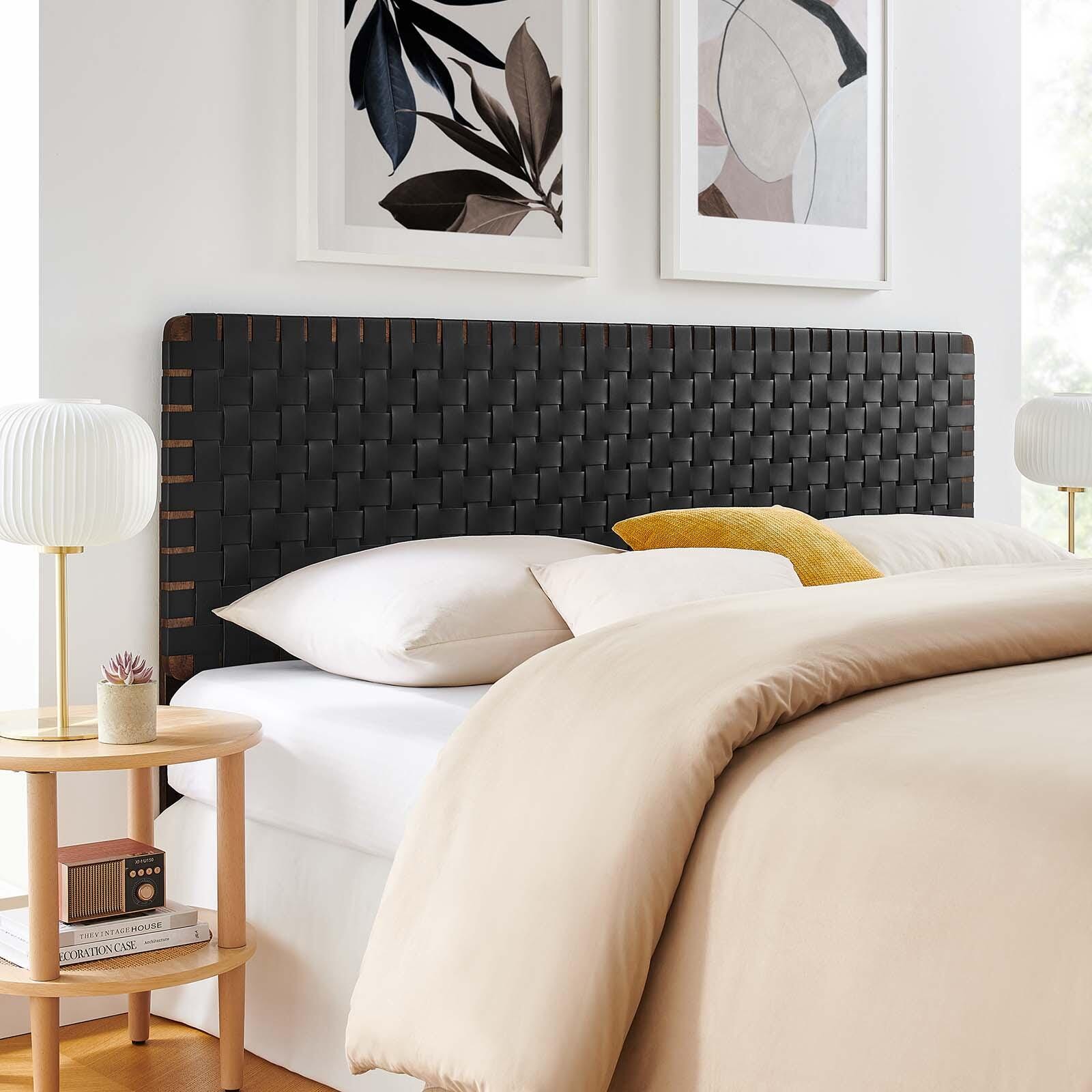 Sparta Weave King Vegan Leather Headboard, Walnut/Black, large