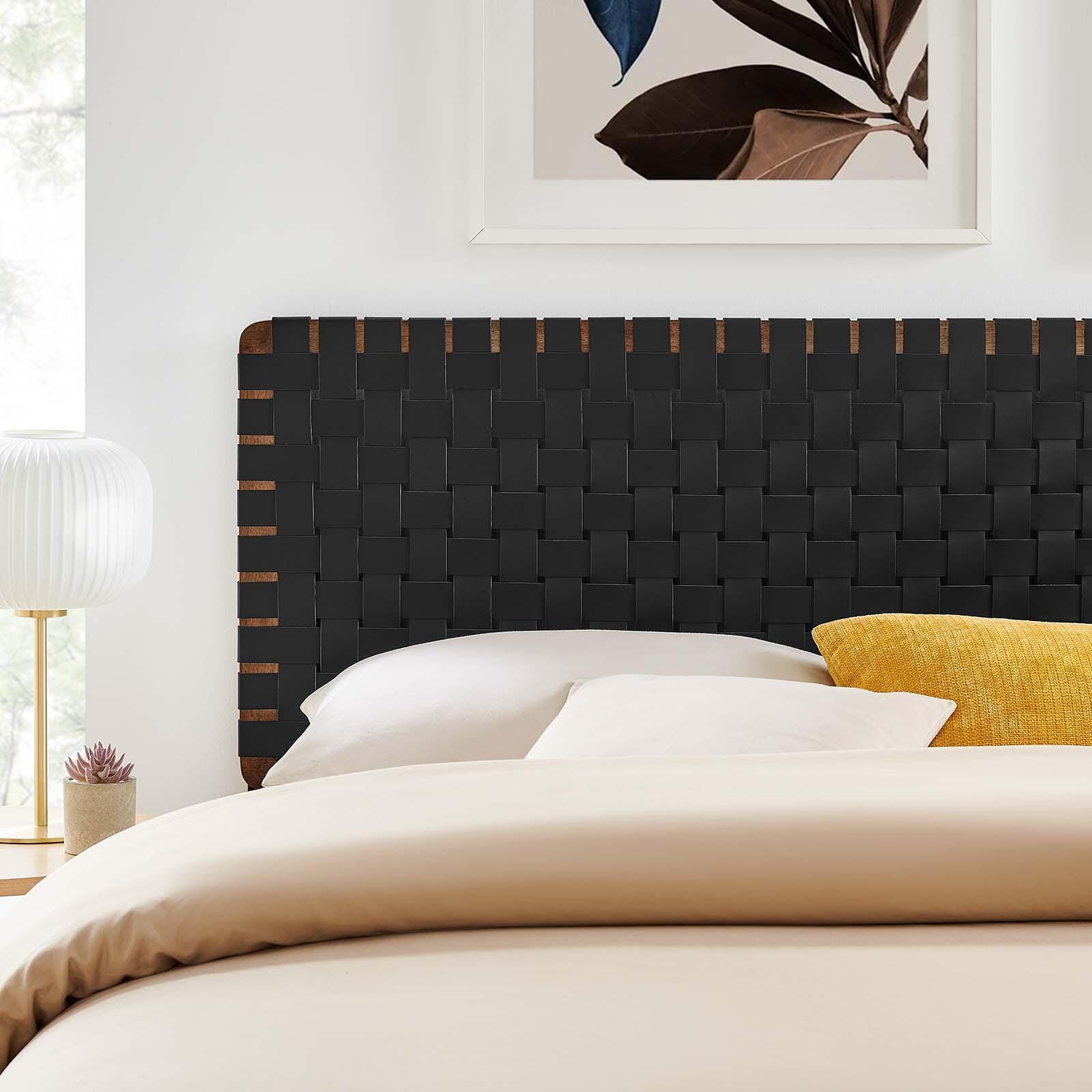Sparta Weave King Vegan Leather Headboard, Walnut/Black, large