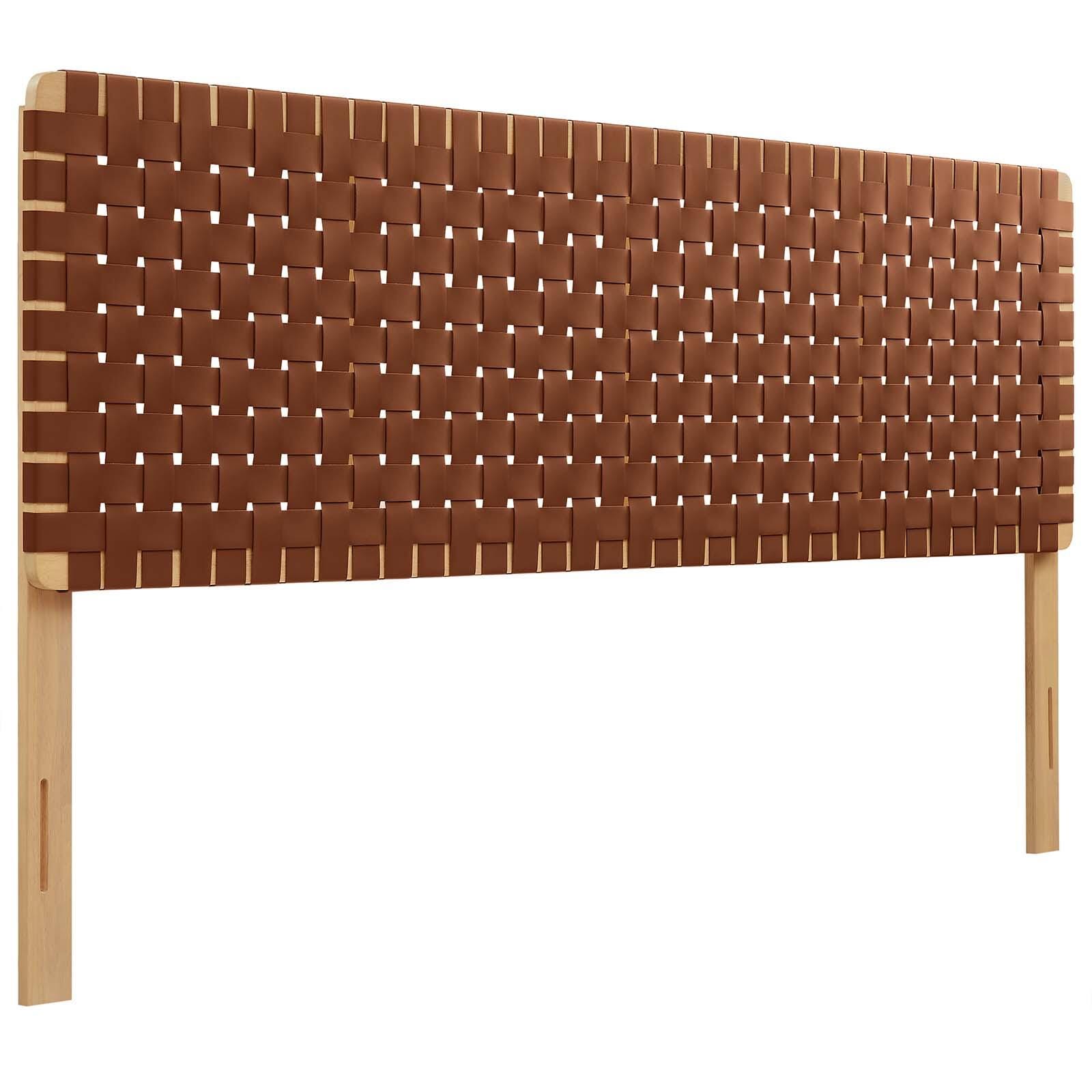 Sparta Weave King Vegan Leather Headboard, Natural/Brown, large
