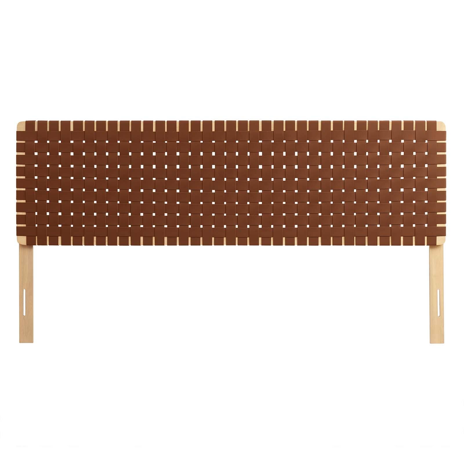 Sparta Weave King Vegan Leather Headboard, Natural/Brown, large