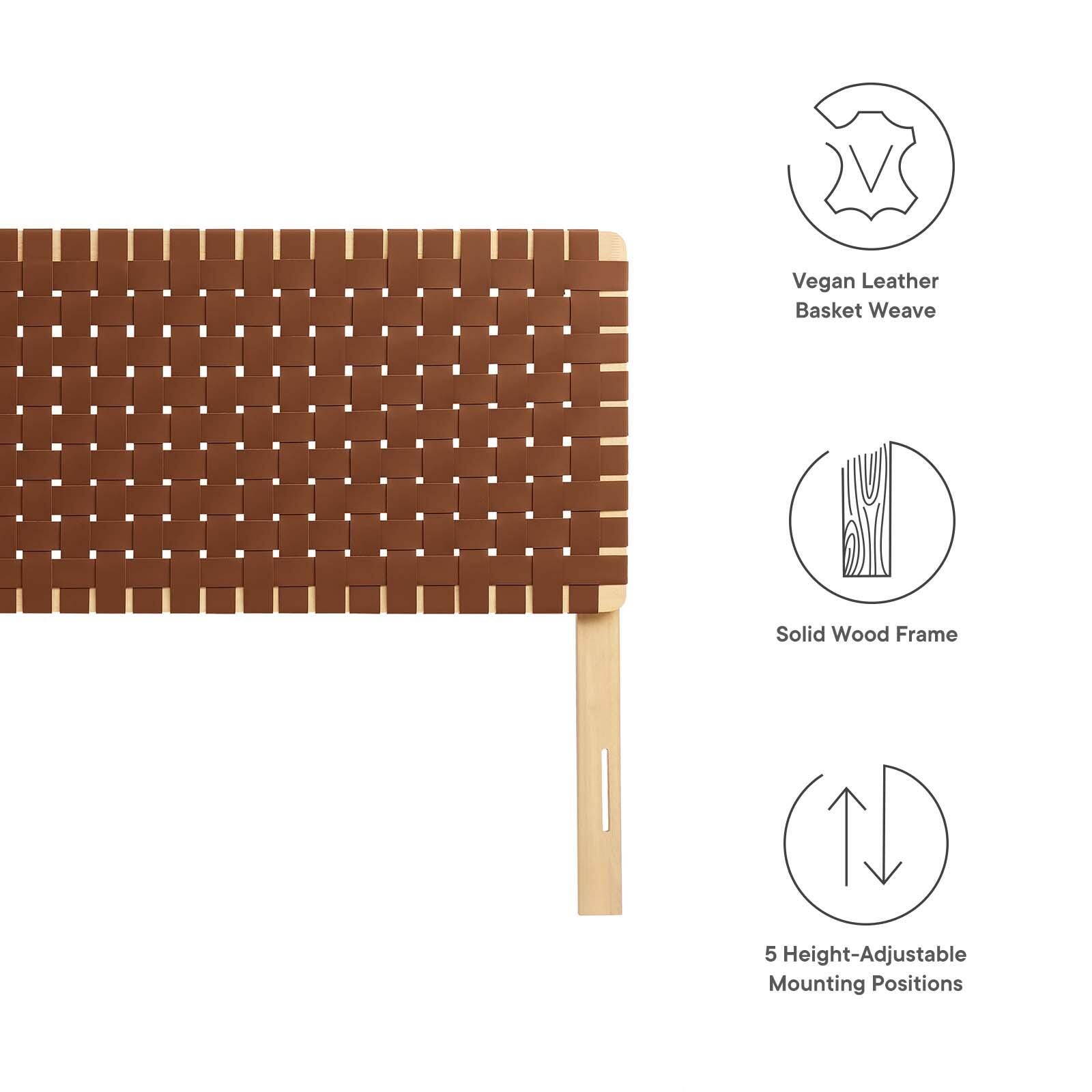 Sparta Weave King Vegan Leather Headboard, Natural/Brown, large