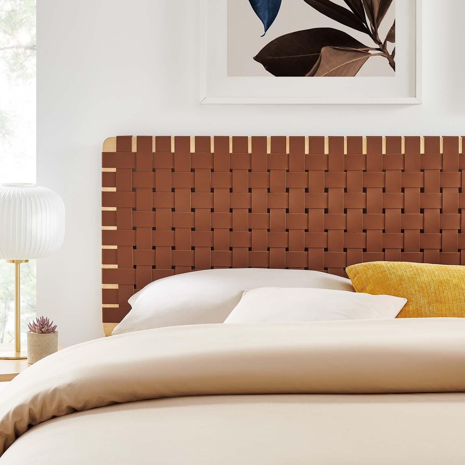 Sparta Weave King Vegan Leather Headboard, Natural/Brown, large