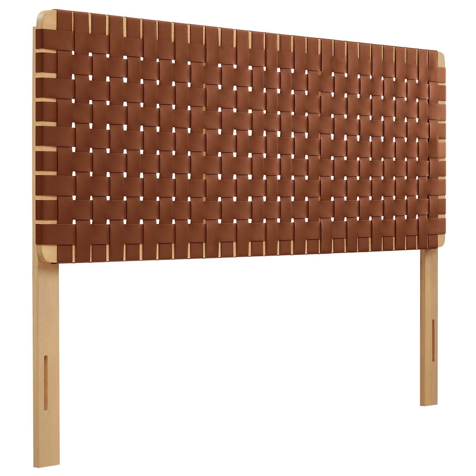 Sparta Weave Queen Vegan Leather Headboard, Natural/Brown, large