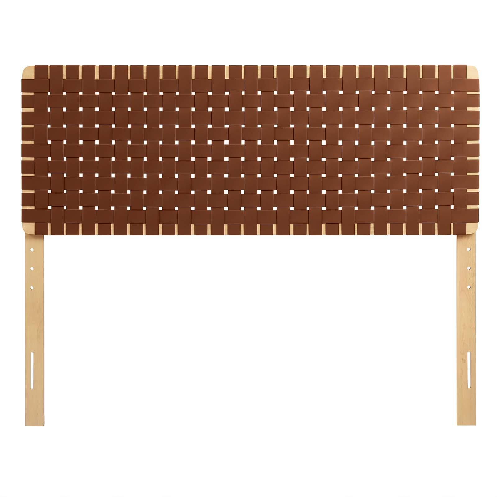 Sparta Weave Queen Vegan Leather Headboard, Natural/Brown, large