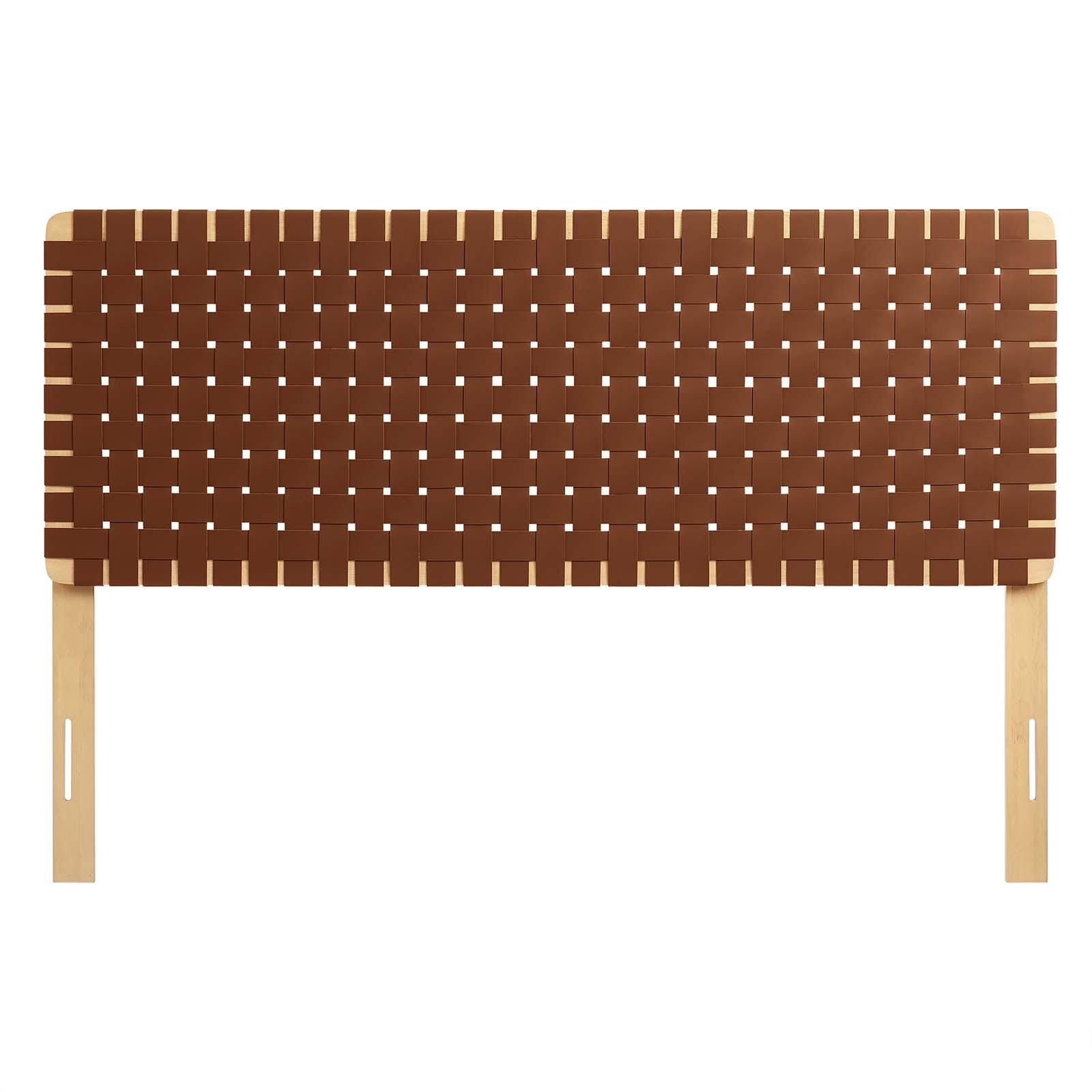 Sparta Weave Queen Vegan Leather Headboard, Natural/Brown, large