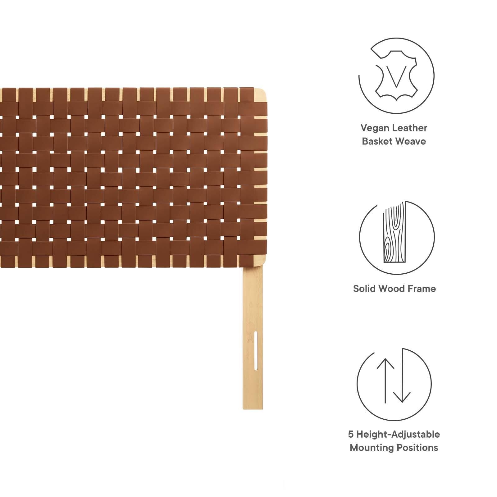 Sparta Weave Queen Vegan Leather Headboard, Natural/Brown, large
