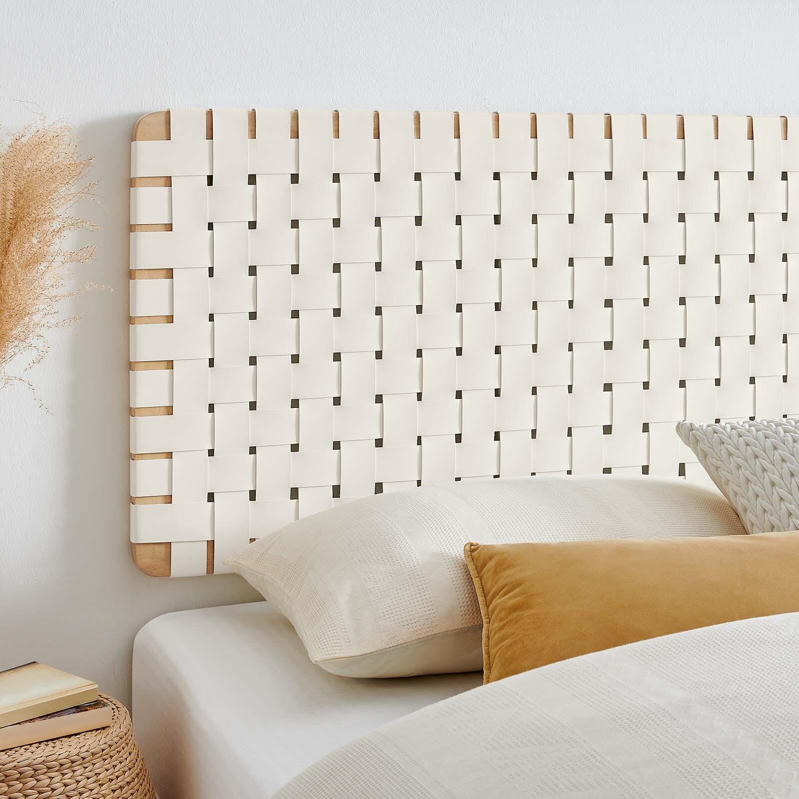 Sparta Weave Wall-Mount King Vegan Leather Headboard, Natural/Beige, large