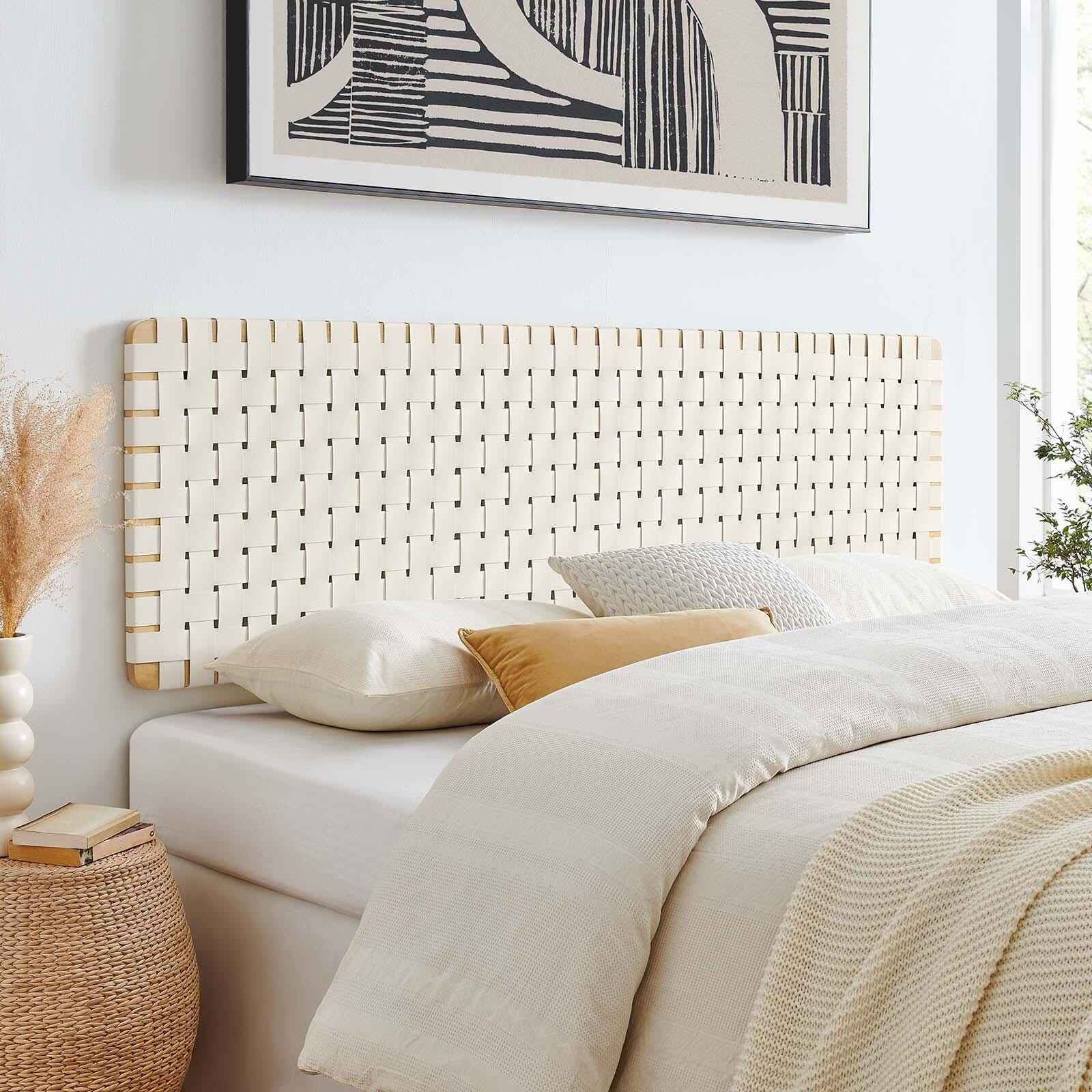 Sparta Weave Wall-Mount King Vegan Leather Headboard, Natural/Beige, large