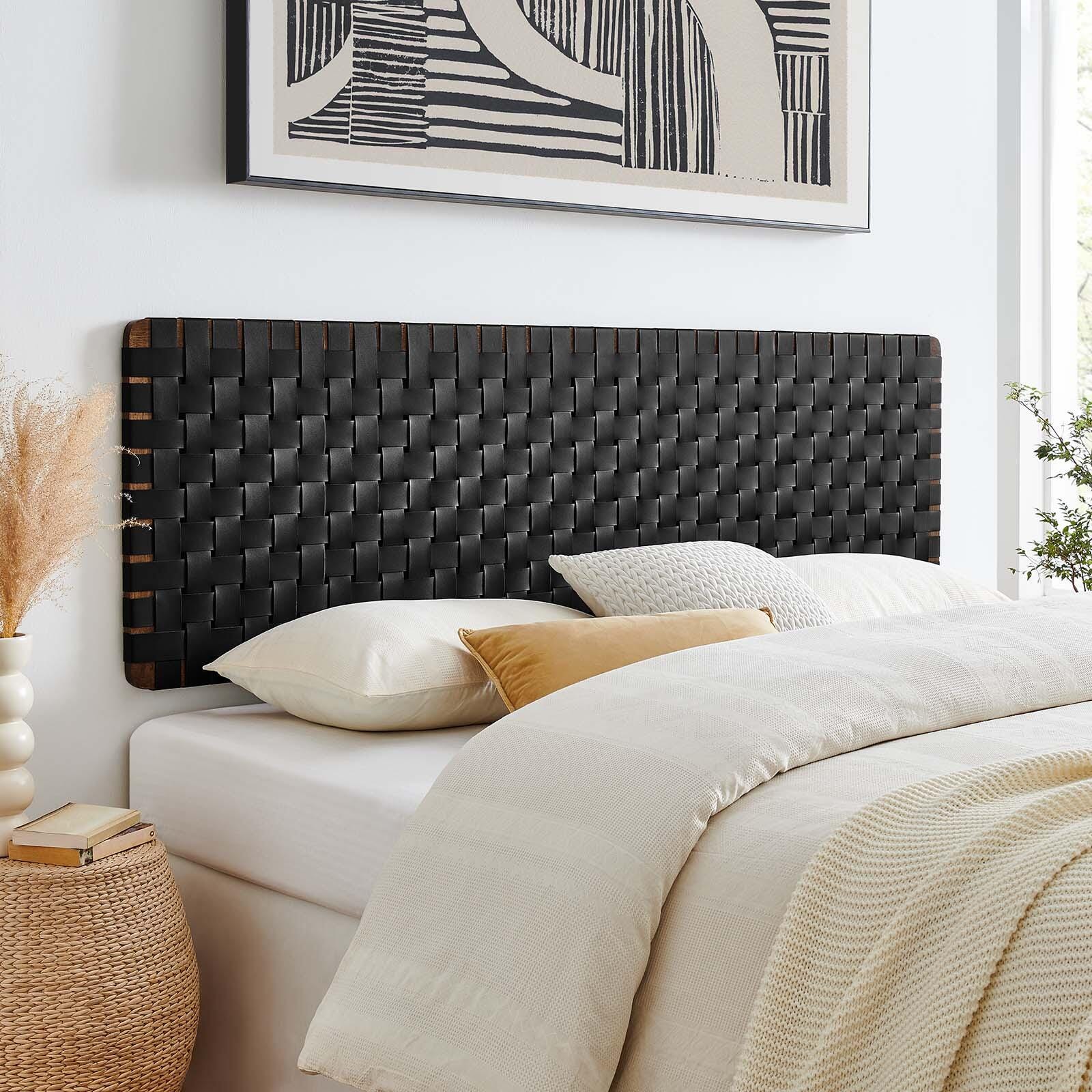 Sparta Weave Wall-Mount King Vegan Leather Headboard, Walnut/Black, rollover