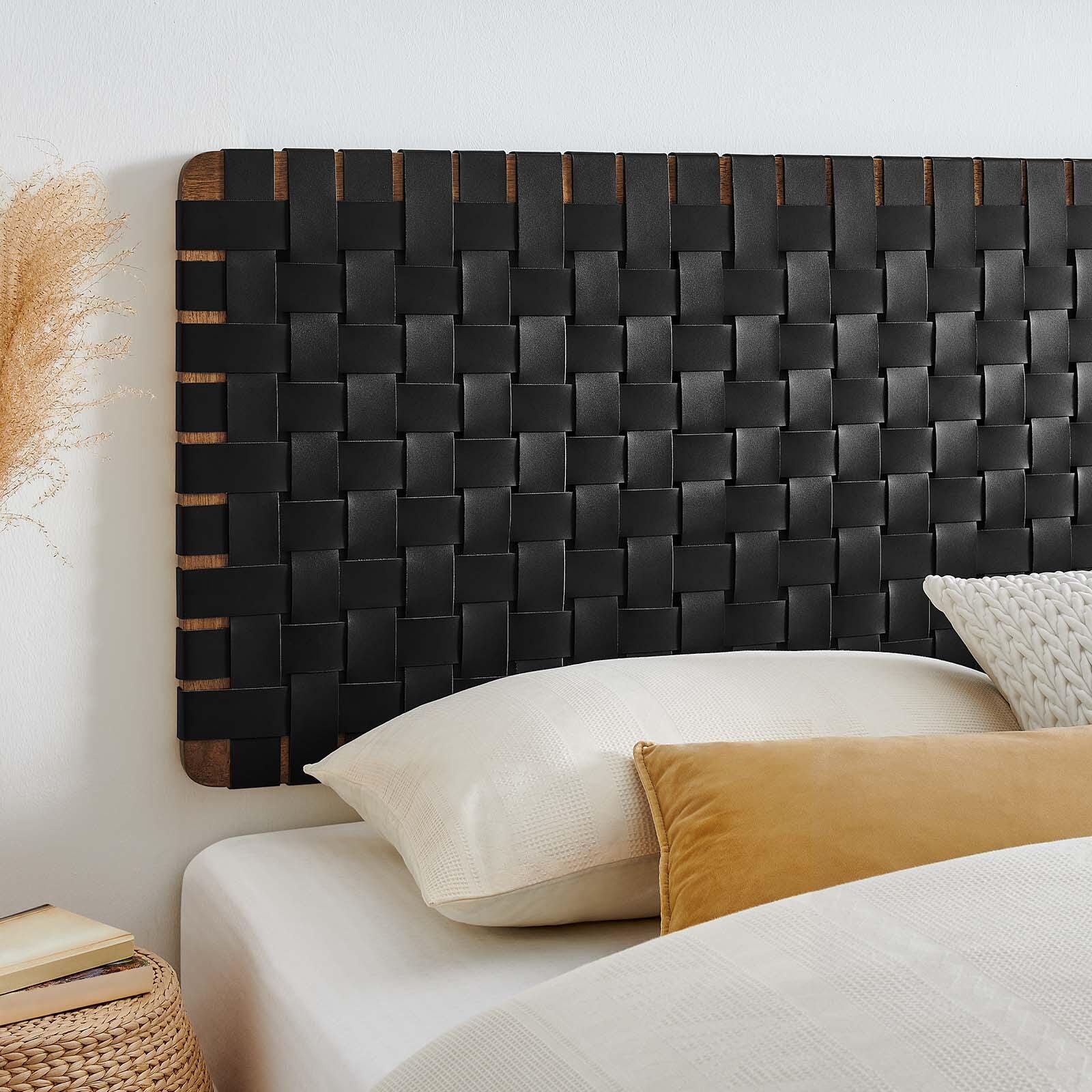 Sparta Weave Wall-Mount King Vegan Leather Headboard, Walnut/Black, large