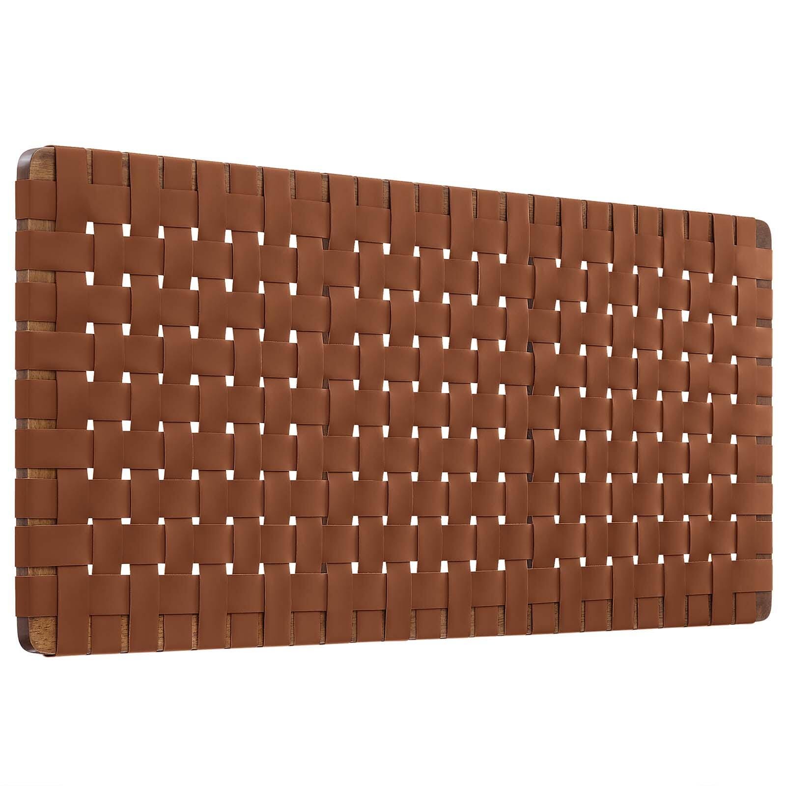 Sparta Weave Wall-Mount Full Vegan Leather Headboard, Walnut/Brown, large