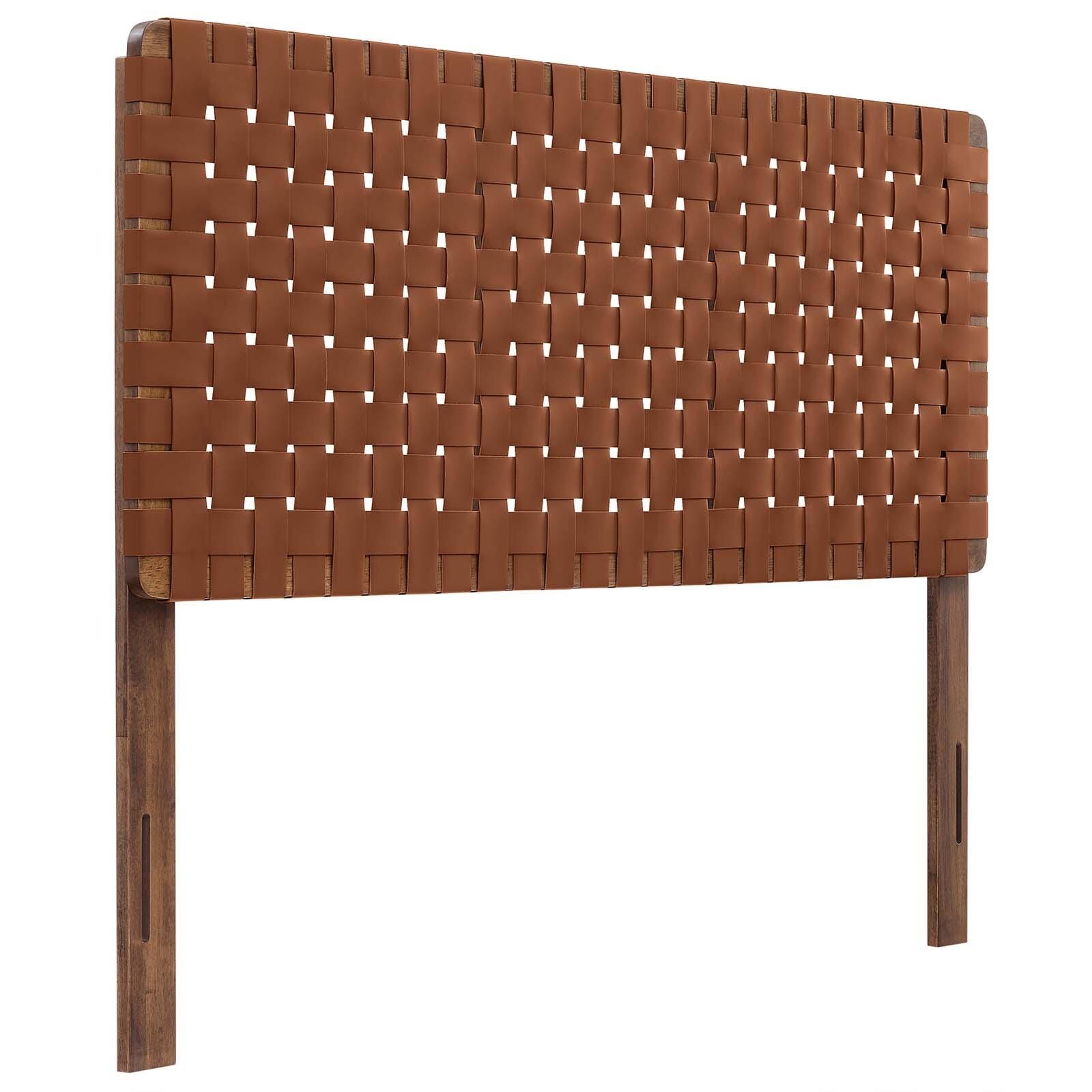 Sparta Weave Full Vegan Leather Headboard, Walnut/Brown, large
