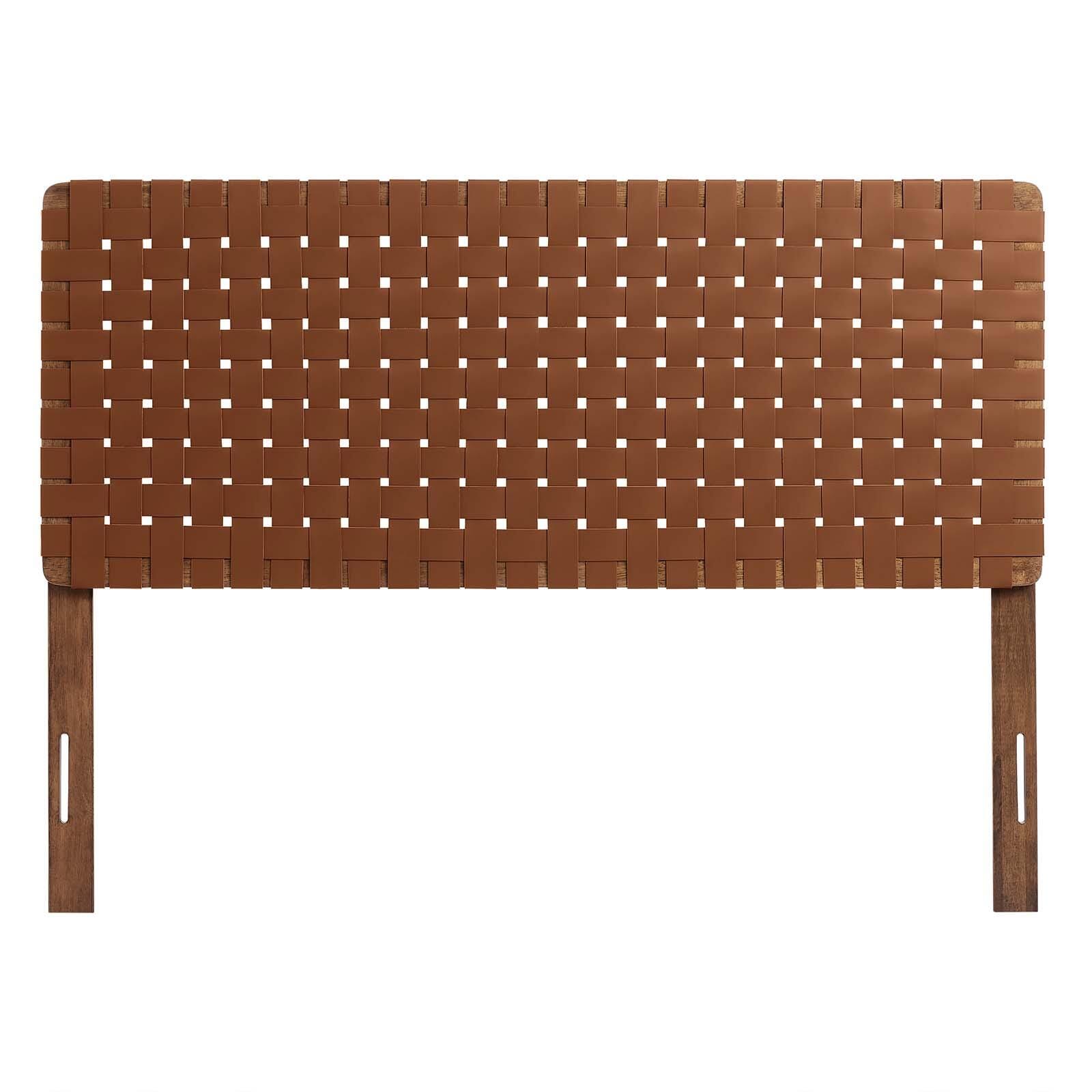 Sparta Weave Full Vegan Leather Headboard, Walnut/Brown, large