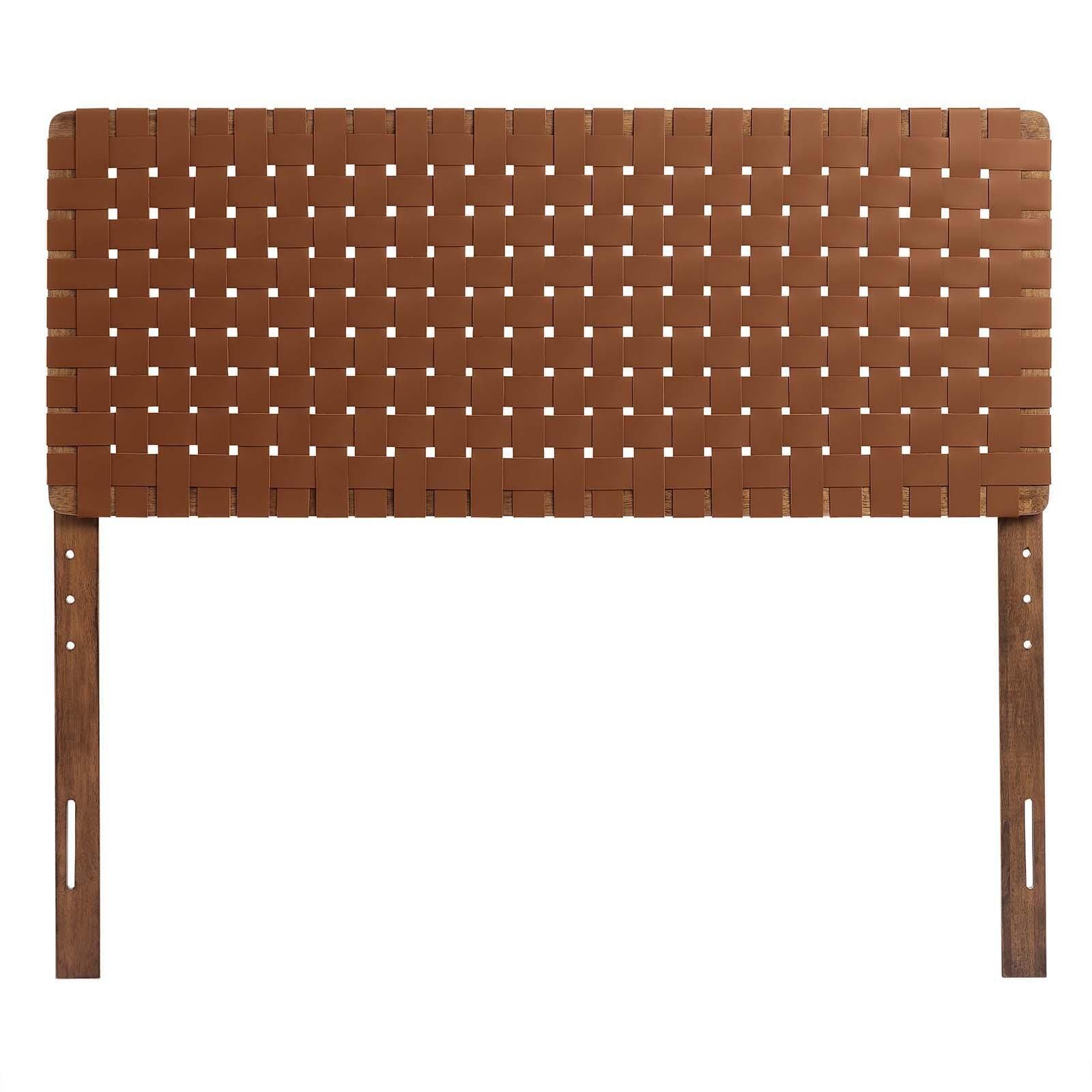 Sparta Weave Full Vegan Leather Headboard, Walnut/Brown, large